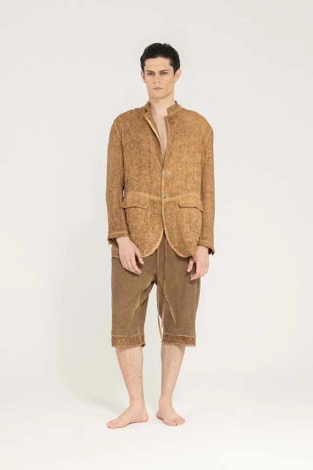 Sanctamuerte Capispalla Blazer Leinenjacke Koreakragen