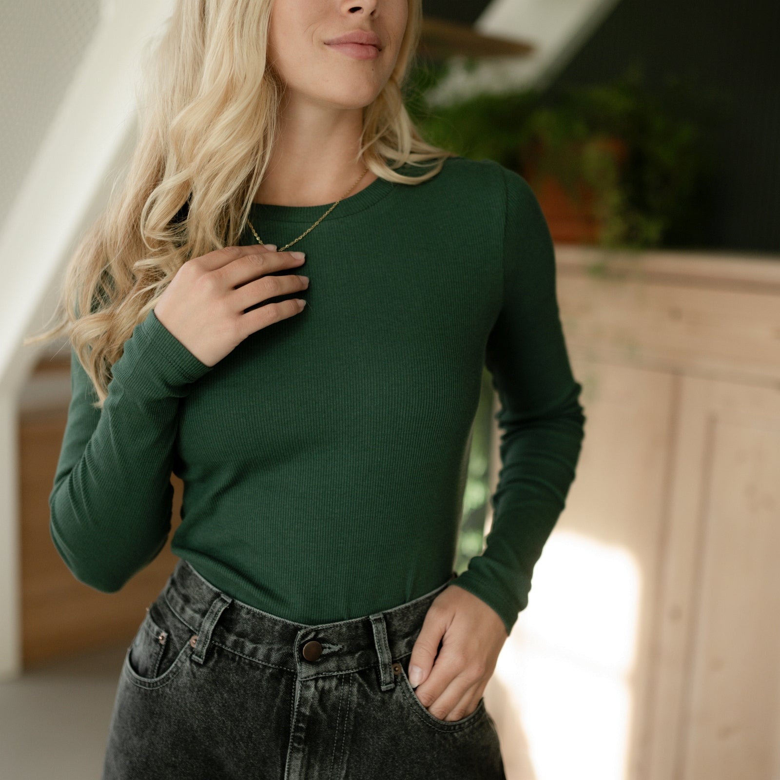 NORDLICHT Lica Ripp Langarmshirt Waldgrün Basic