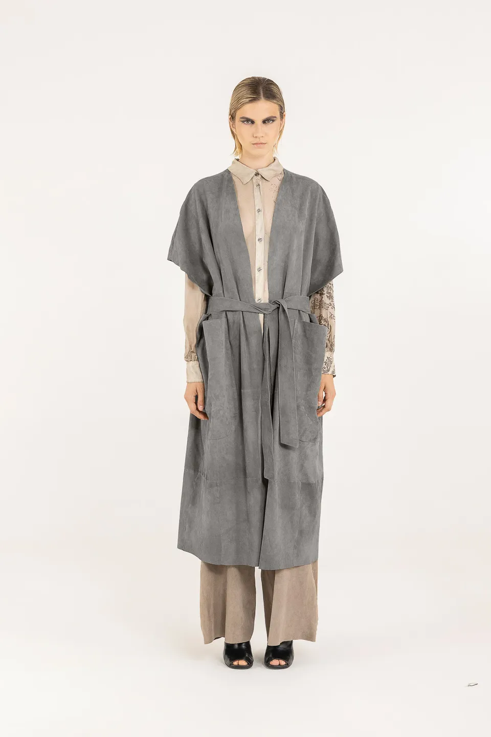 Sanctamuerte Capispalla Spolverino Lungo Mantel oversize Wildleder