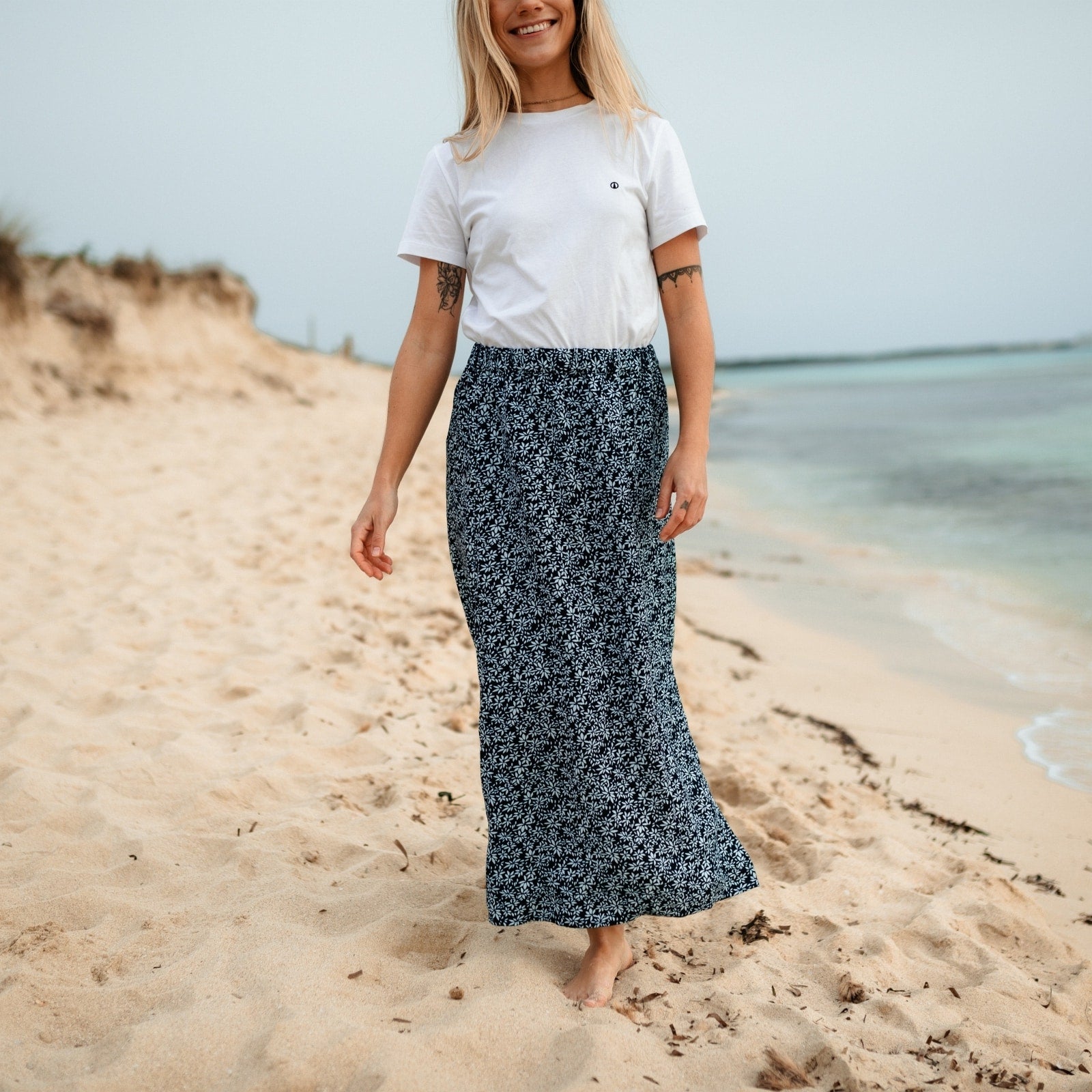 NORDLICHT Junna Langer Rock Damen Blumenmuster Schlitz