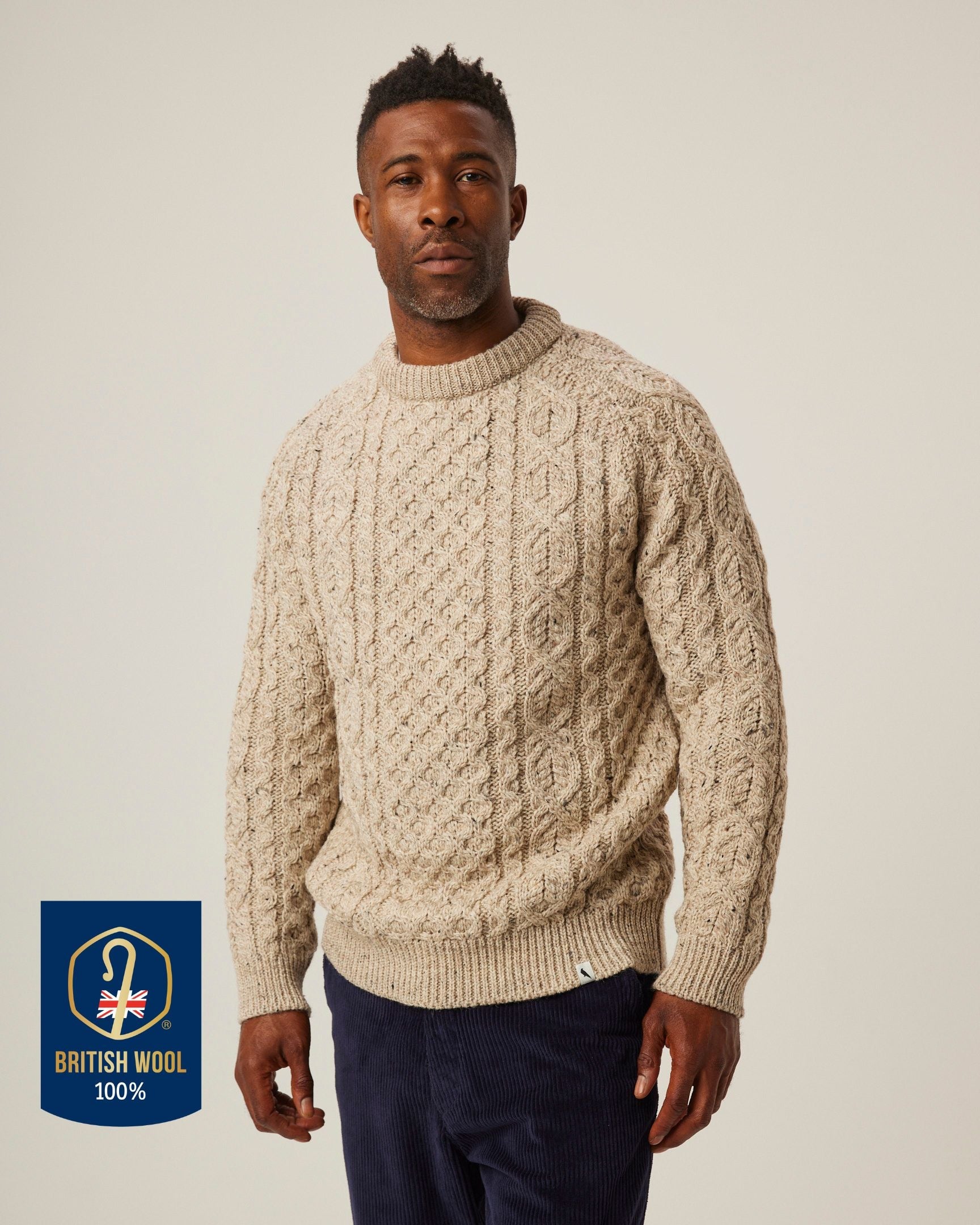 Peregrine Hudson Aran Pullover Olive British Wool
