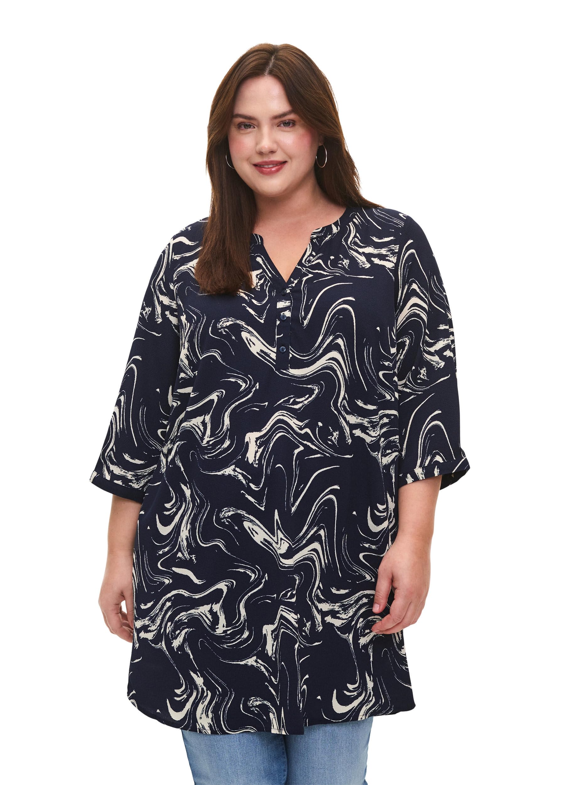 Zizzi T-Shirts Tunika Print 3/4 Ärmel Tunika