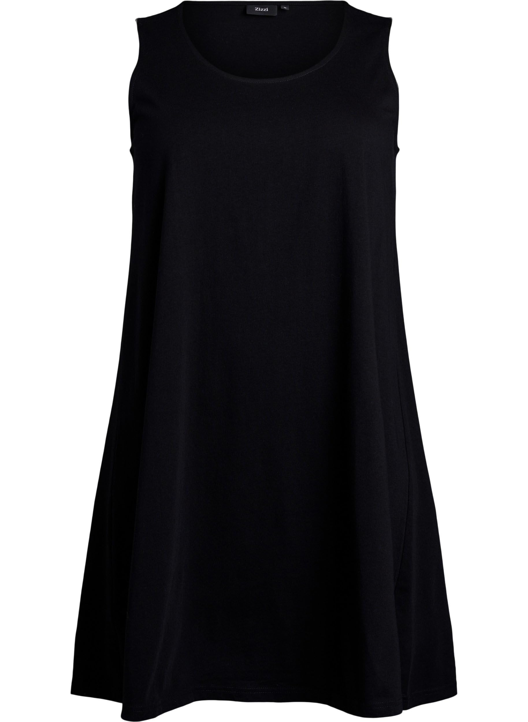 Zizzi Kleid Baumwolle Rundhals A-Linie Schwarz 46-48