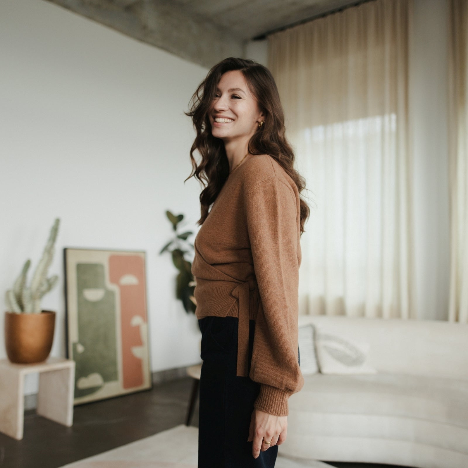 NORDLICHT Mona Wickelcardigan Braun Recycling-Wolle