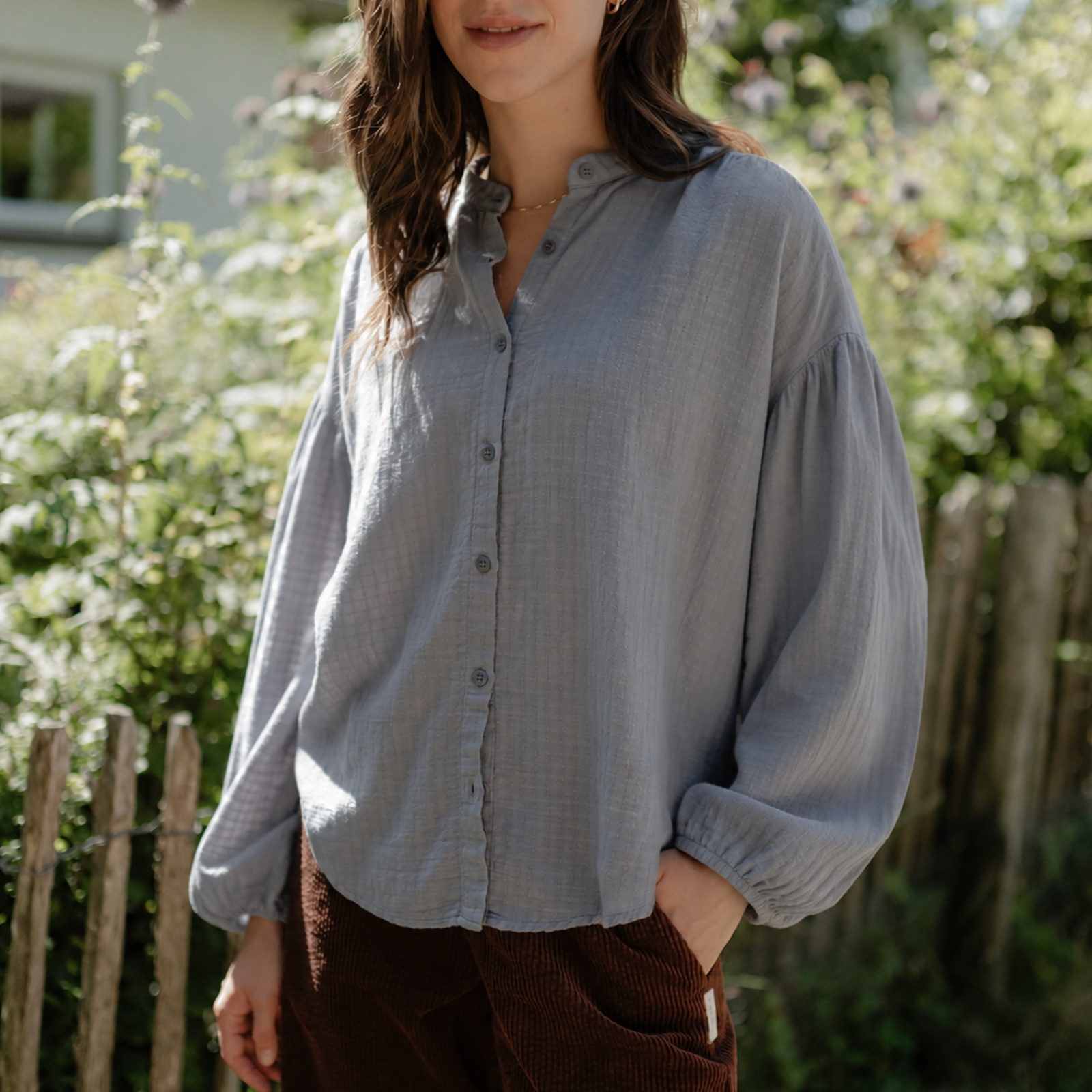 Nordlicht Hilda Boho Bluse Blau Jacquard