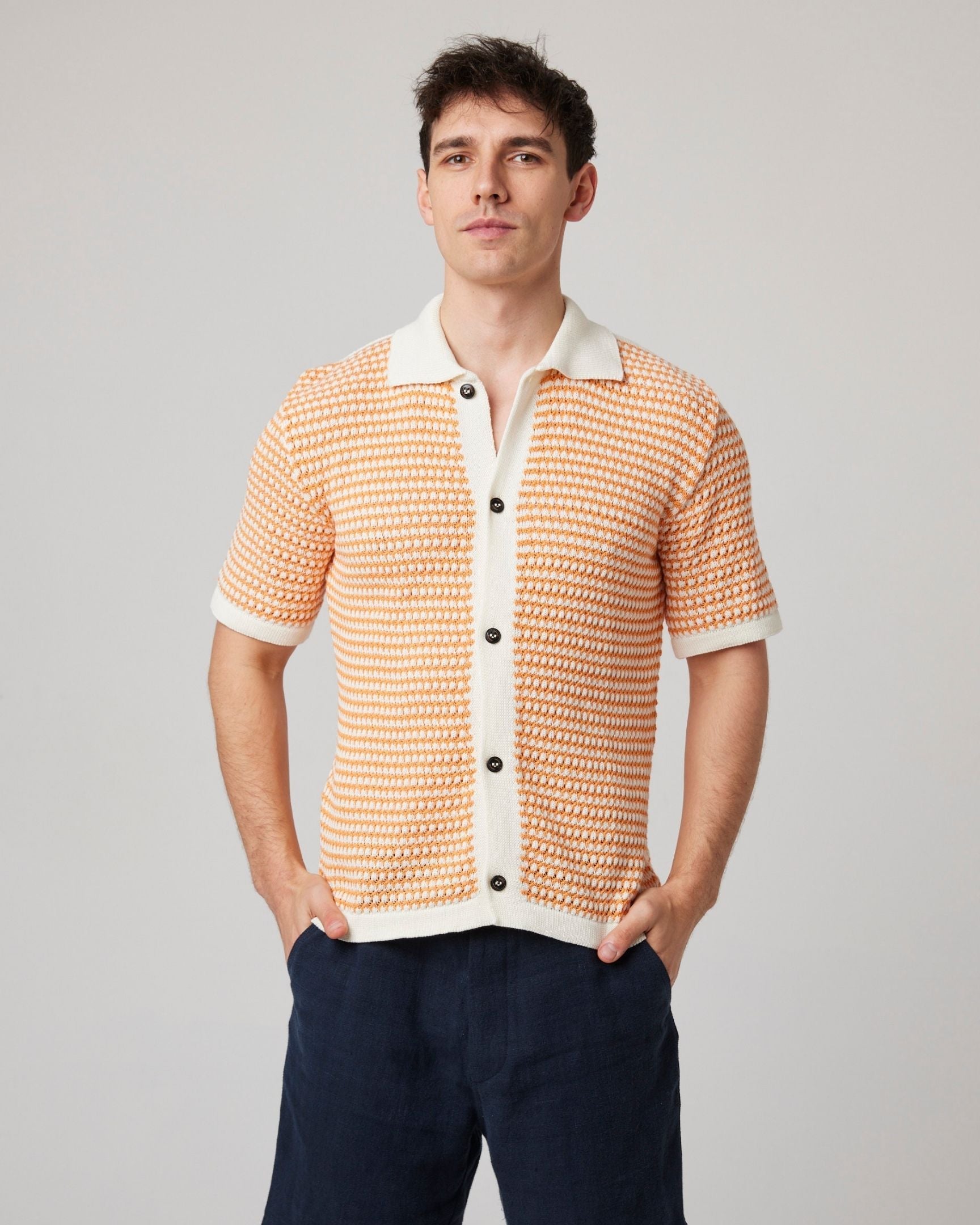 Peregrine Island Crochet Hemd Herren Navy Baumwolle