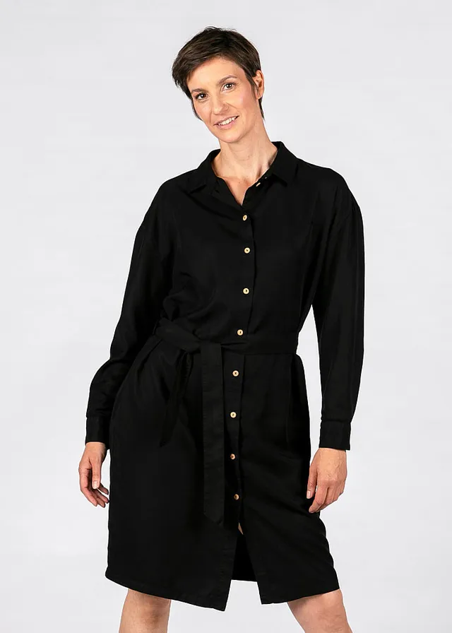 Wijld Hemdblusenkleid Black Kleid Schwarz Lyocell