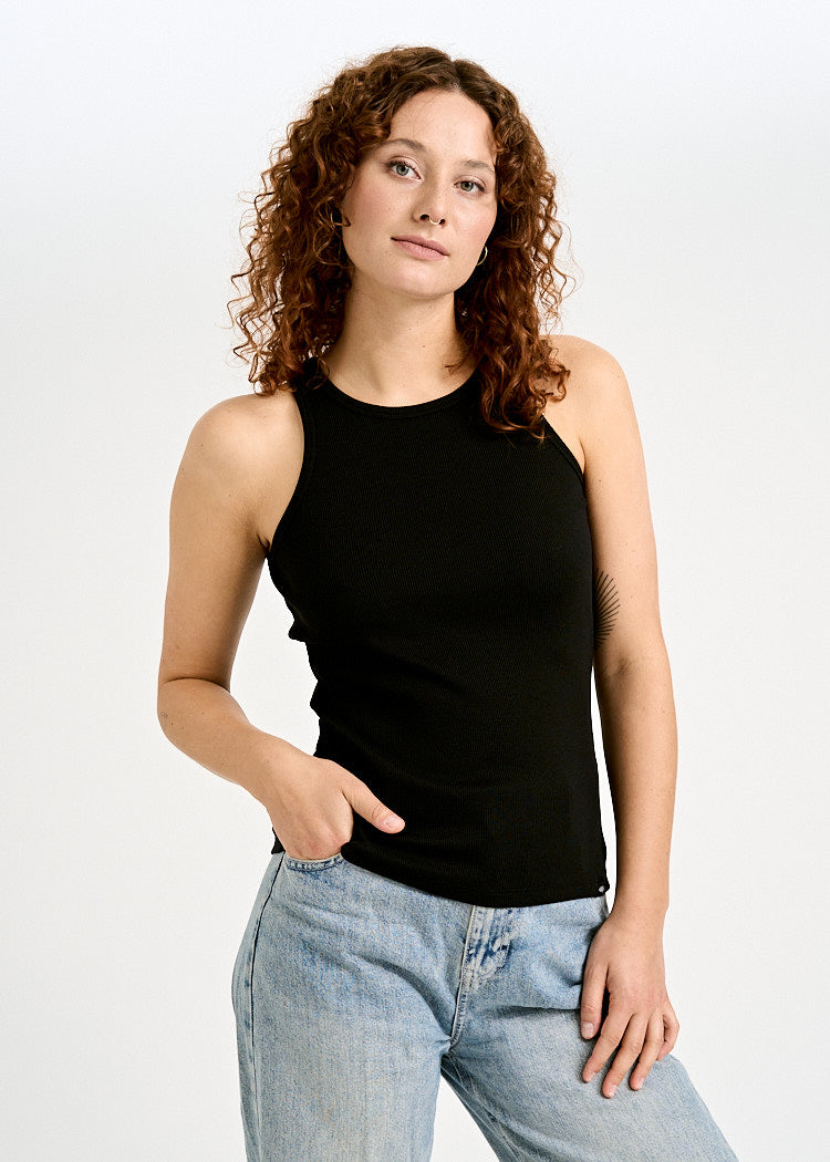 Wijld Irene Damen Ripp Tank Top Black Bio-Baumwolle