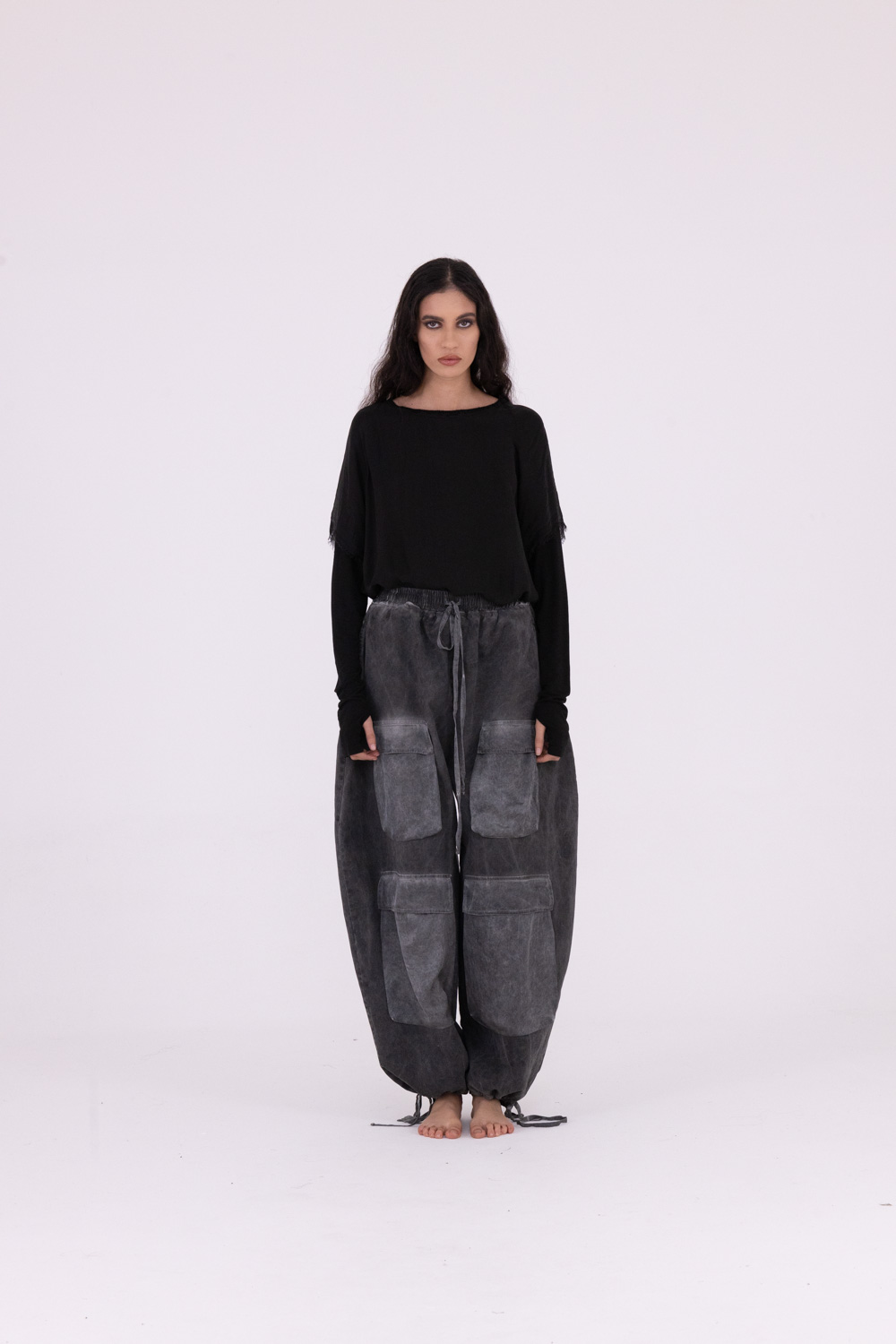 Sanctamuerte Pantaloni Pantalone Cargo Hose Baumwolle Satin