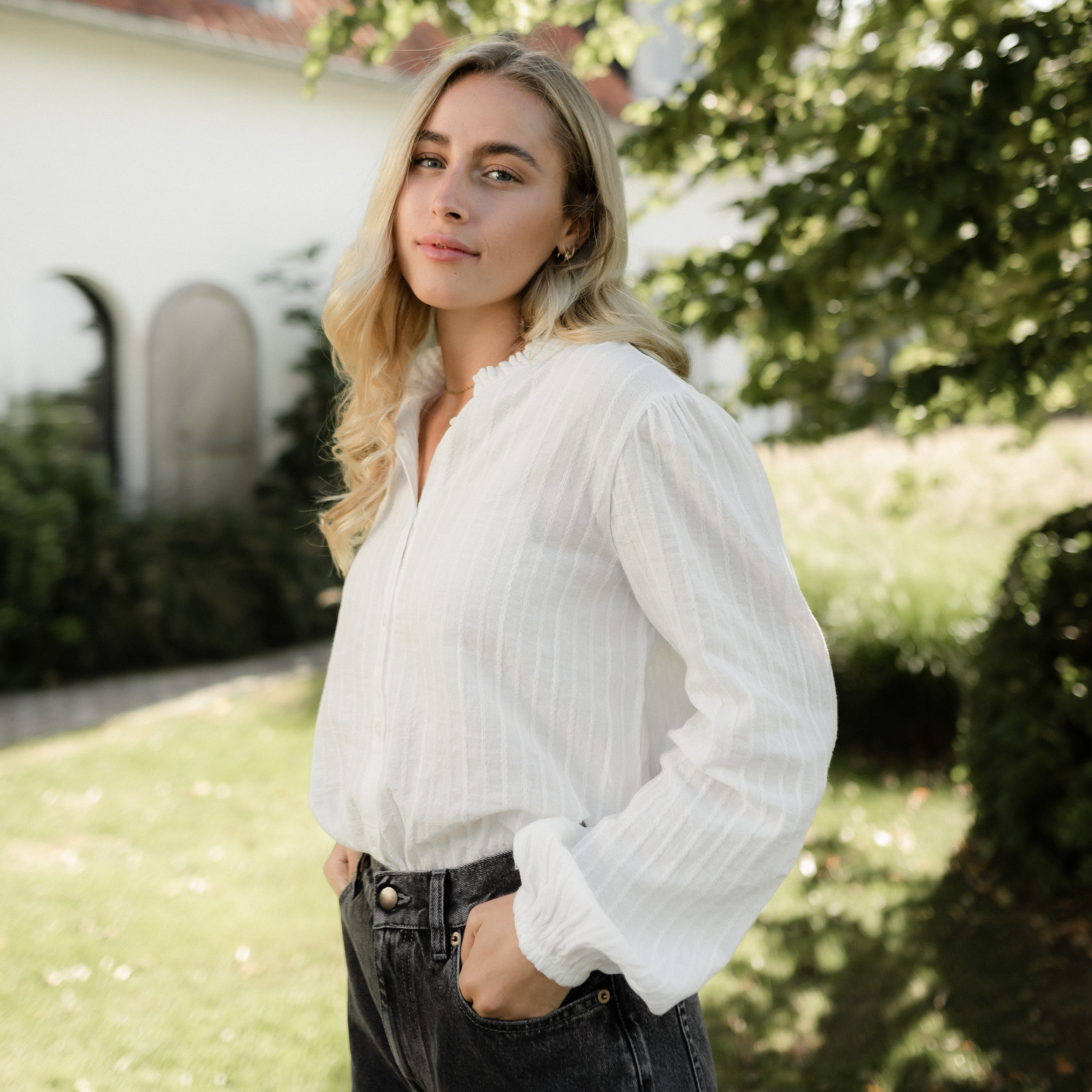 NORDLICHT Hilja Rüschen Musselin Bluse Weiß