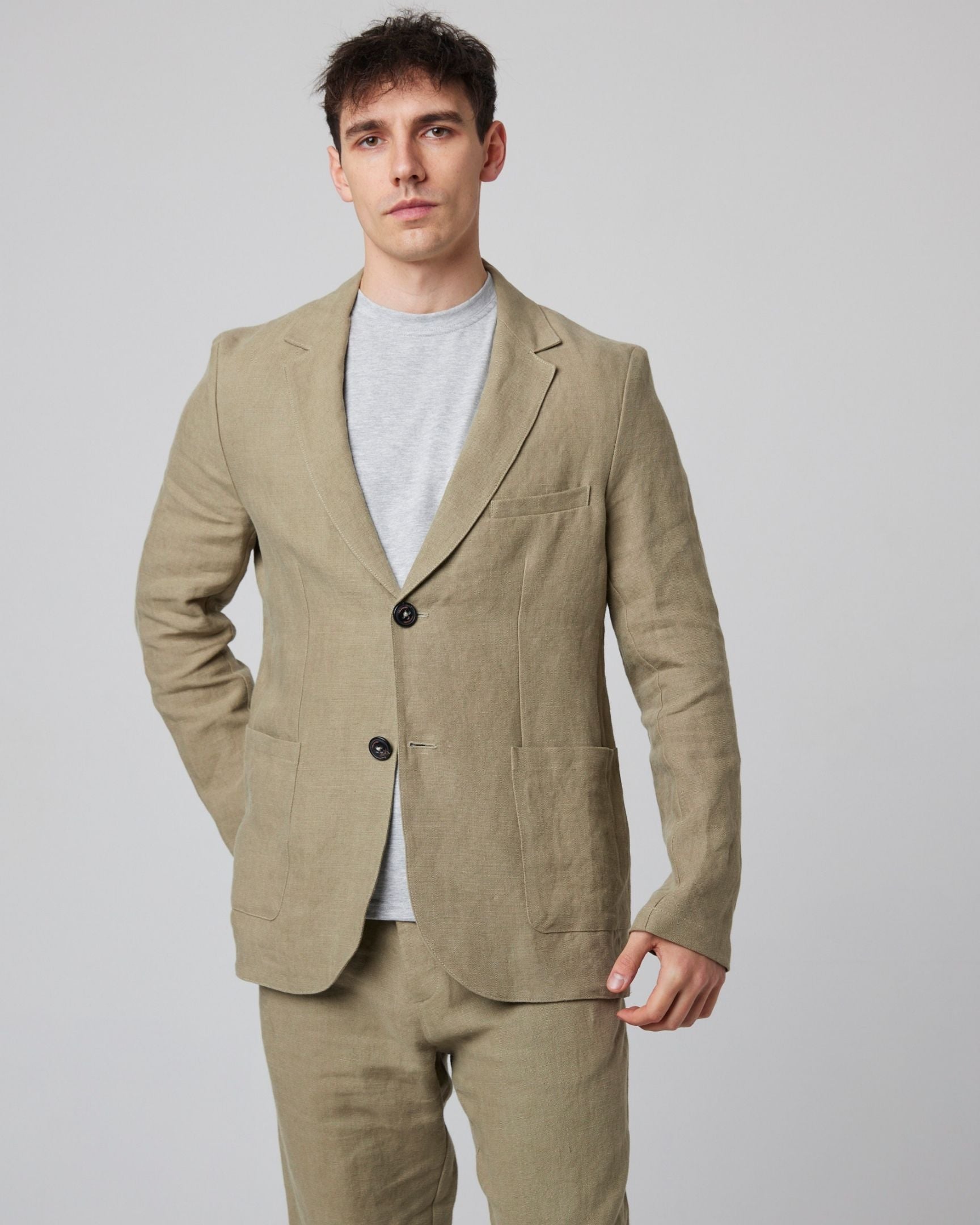 Peregrine Windsor Linen Blazer Herren Beige Candy Stripe L