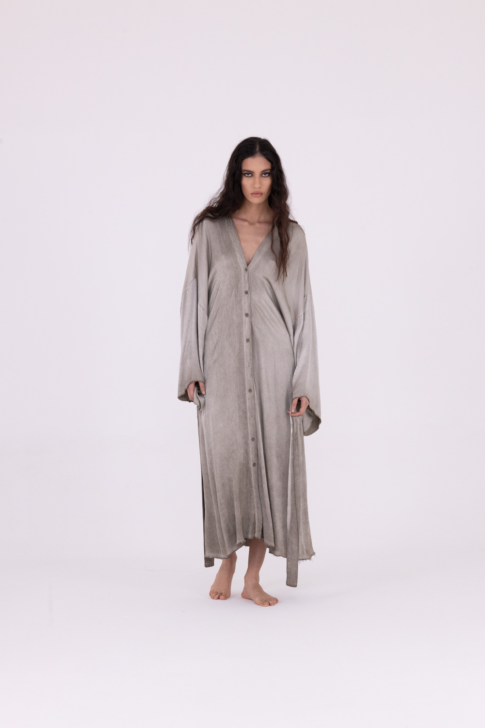Sanctamuerte Abiti Kimono Lungo Kleid Viskose lang