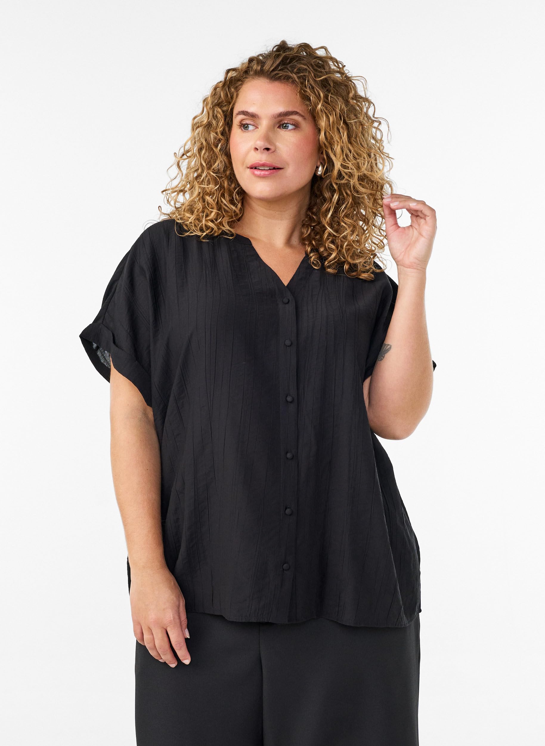Zizzi Bluse Viskose Damen Knopfbluse Coca Mocha