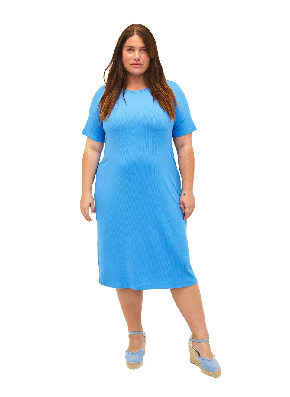 Zizzi Dresses Kleid Ripp Viskose kurze Ärmel 42-60