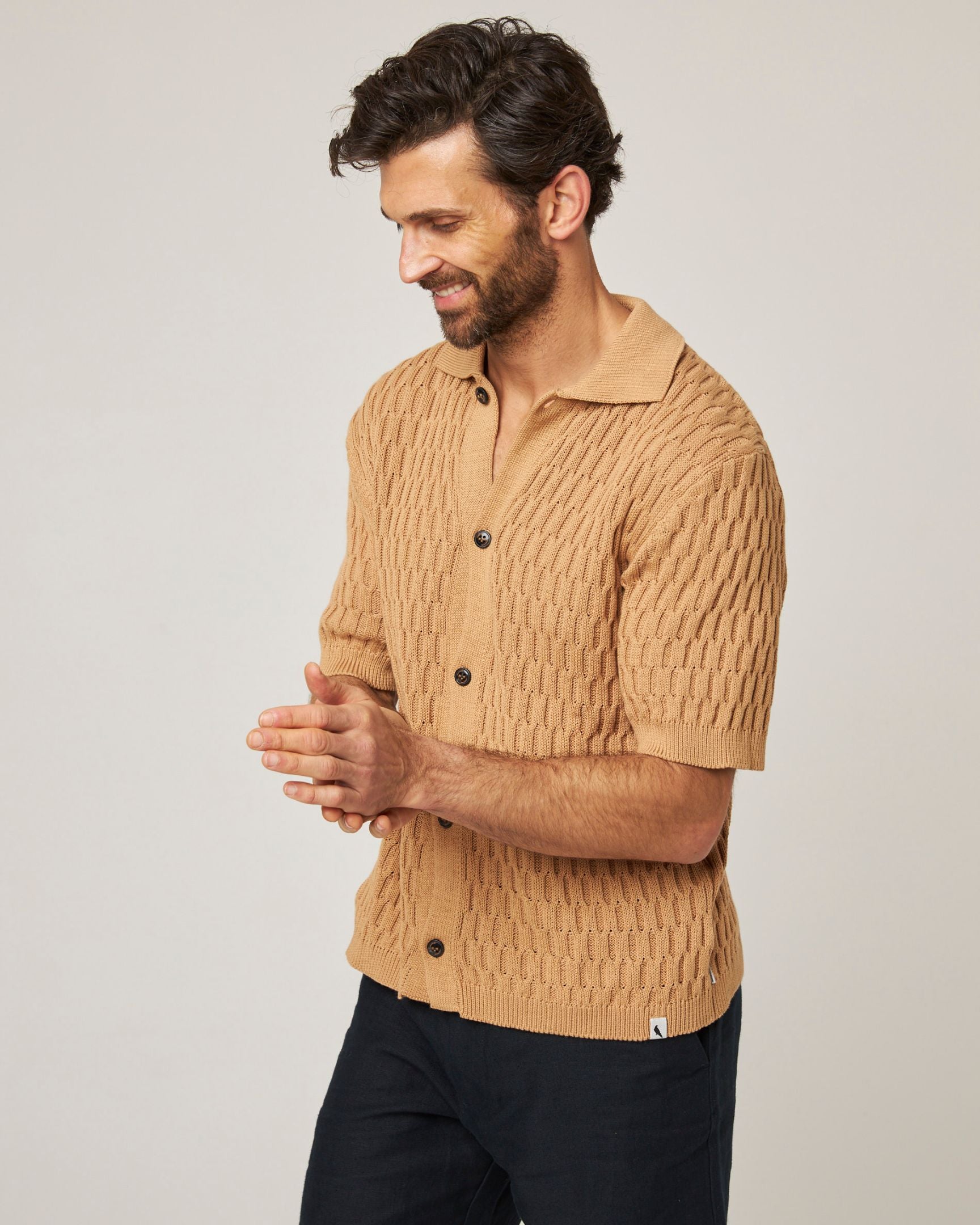 Peregrine Cove Knitted Shirt Strickhemd Sand