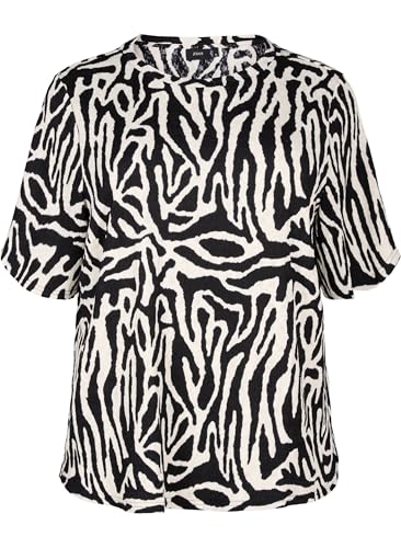 Zizzi Bluse Zebra Kurzarm Rundhals Bluse normale Passform