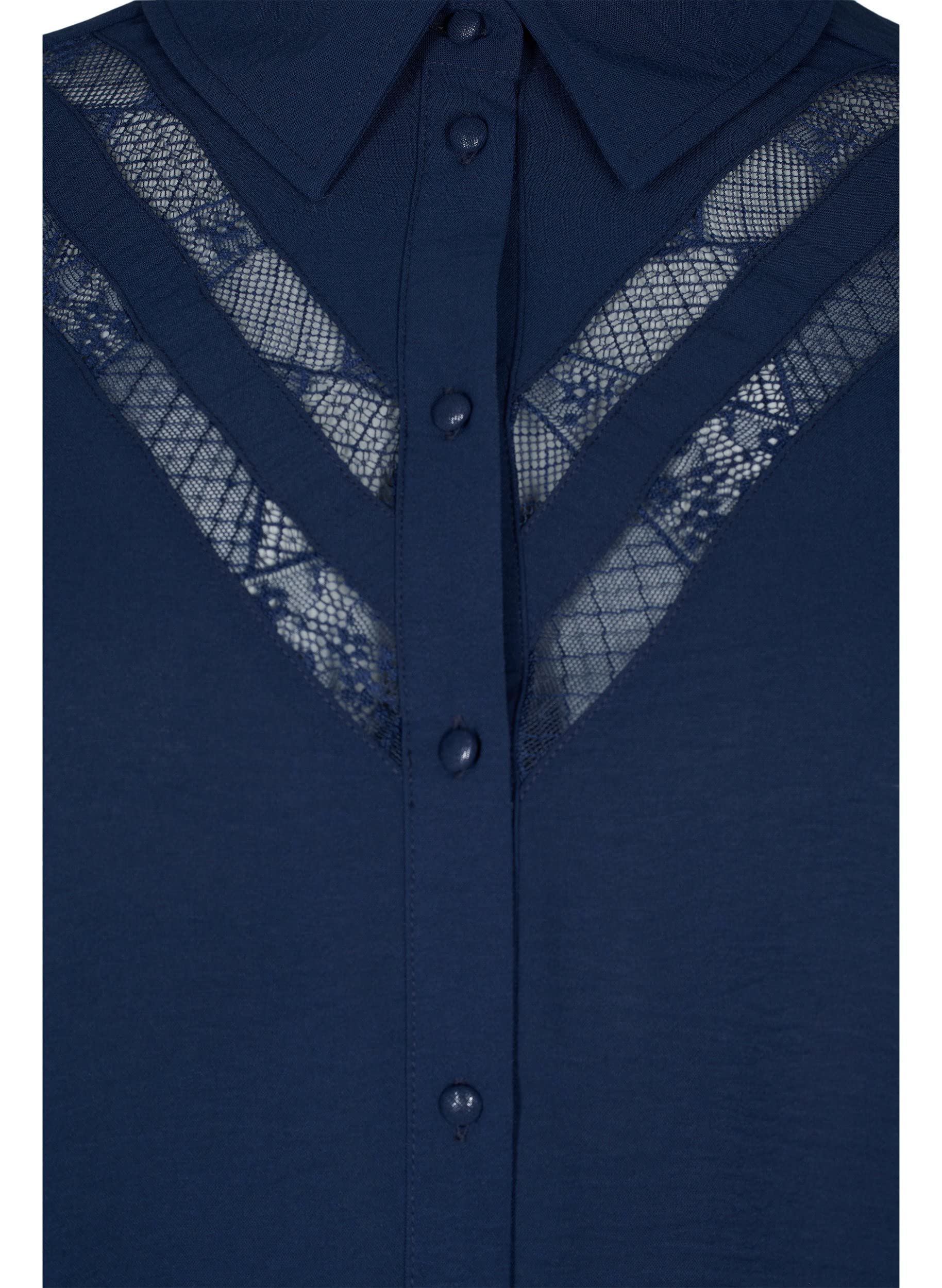 Zizzi T-Shirts Shirt Damen Spitze Knopfleiste Langarm