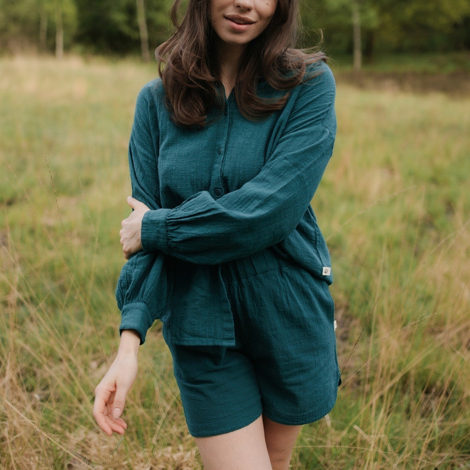 NORDLICHT Sofia Oversize Bluse Leinenstruktur M Bio
