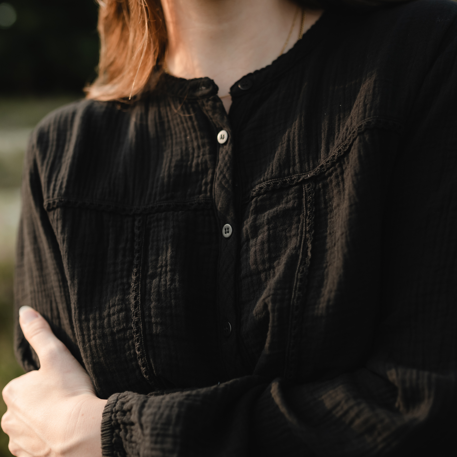 NORDLICHT Emi Langarm Musselin Bluse Schwarz Bio