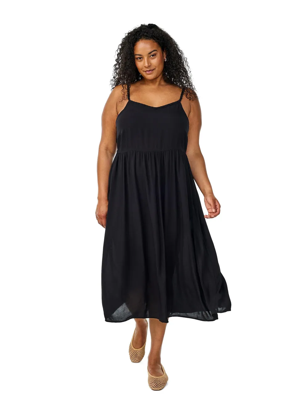 Zizzi Dresses Trägerkleid Midi Viskose Print V-Ausschnitt 42-60