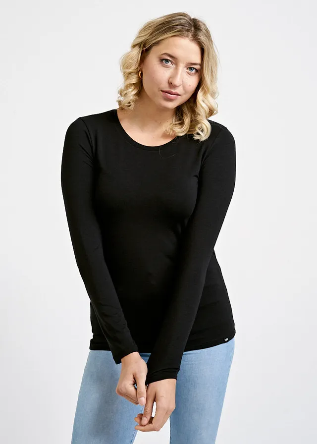 Wijld Maya Black Langarmshirt Damen Rundhals Holz