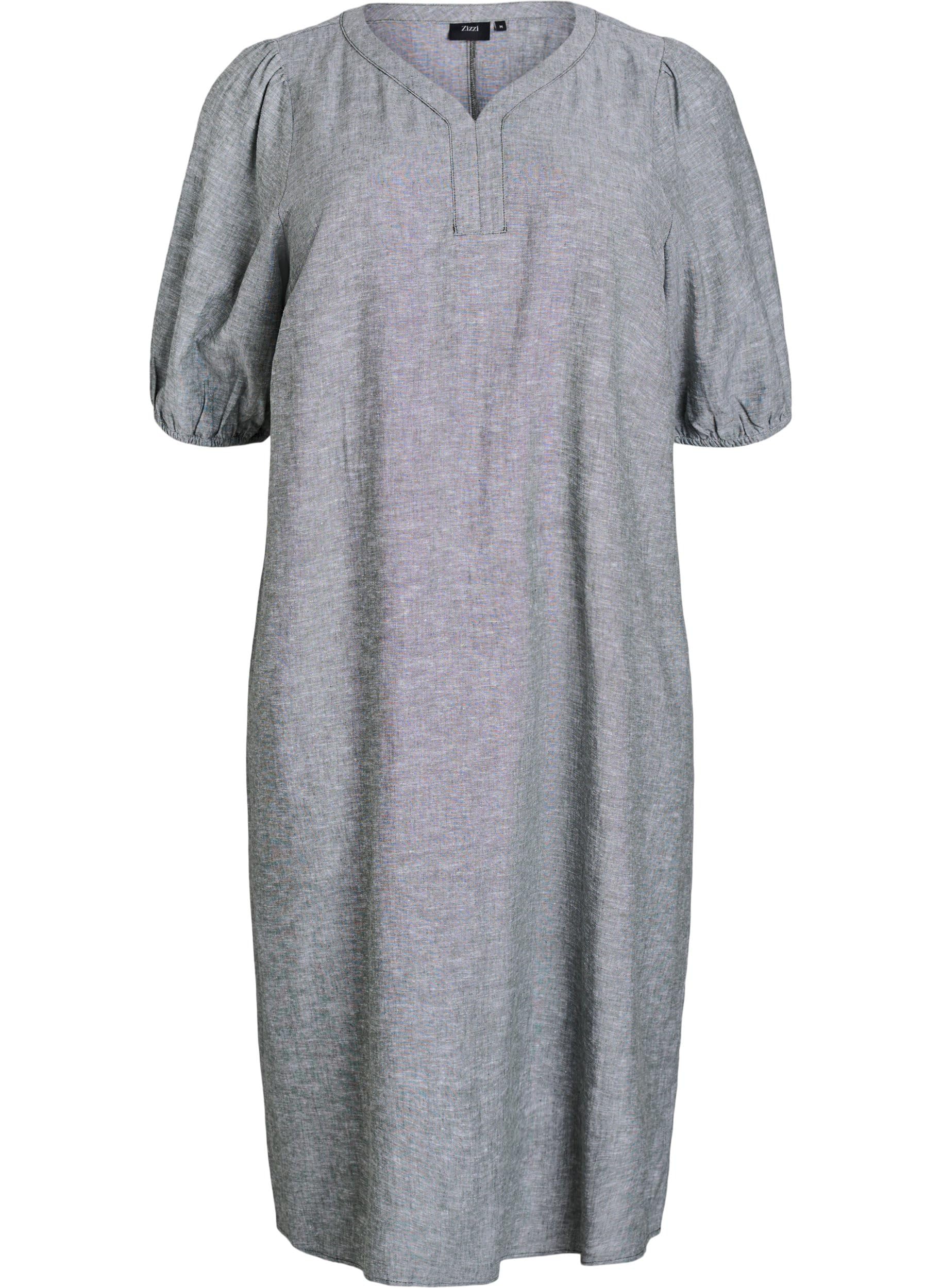 Zizzi Dresses Midi-Kleid Viskose Leinen V-Ausschnitt 42-60