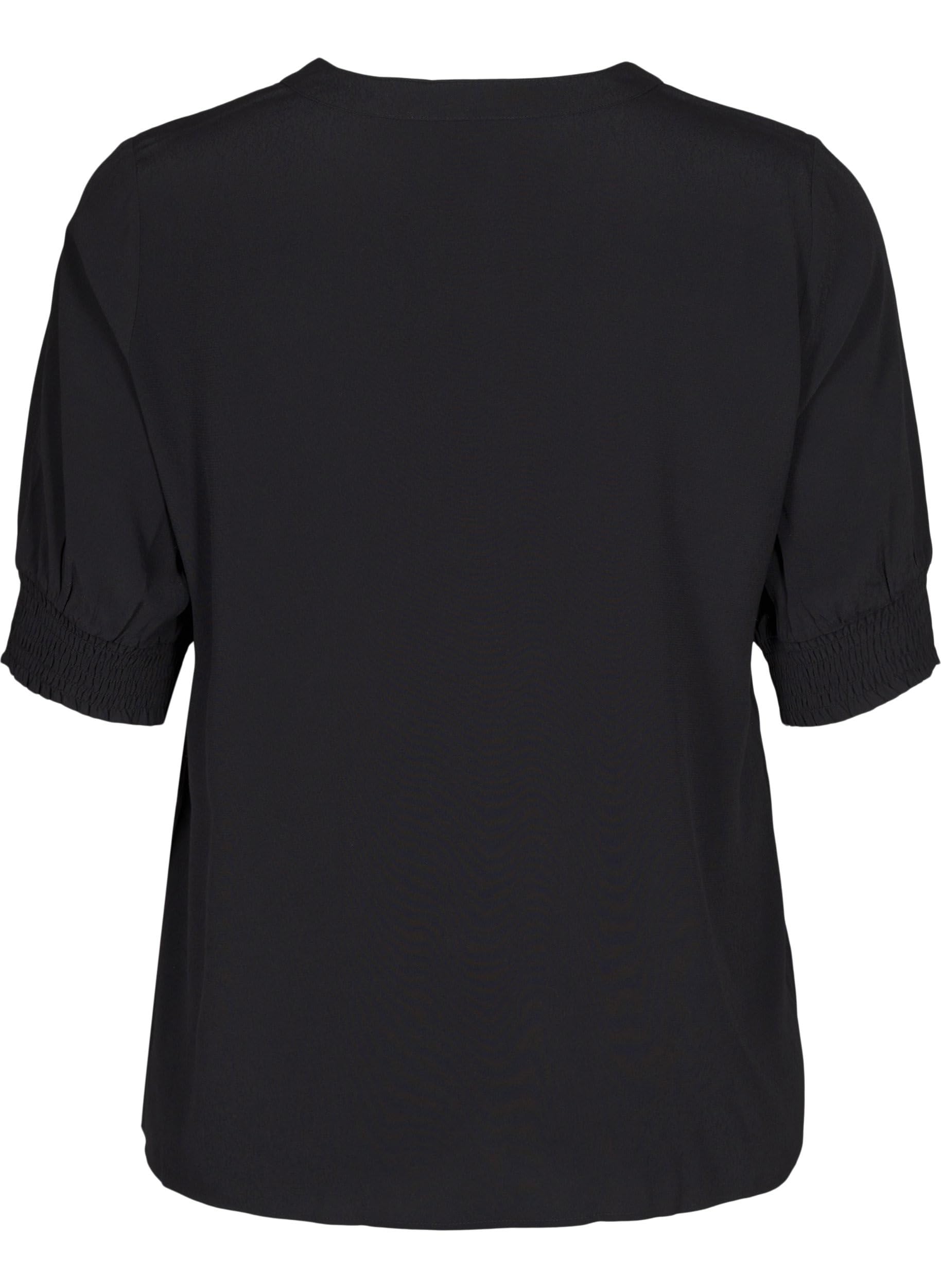 Zizzi Hemdbluse Viskose Kurzarm V-Ausschnitt Bluse Regular Fit
