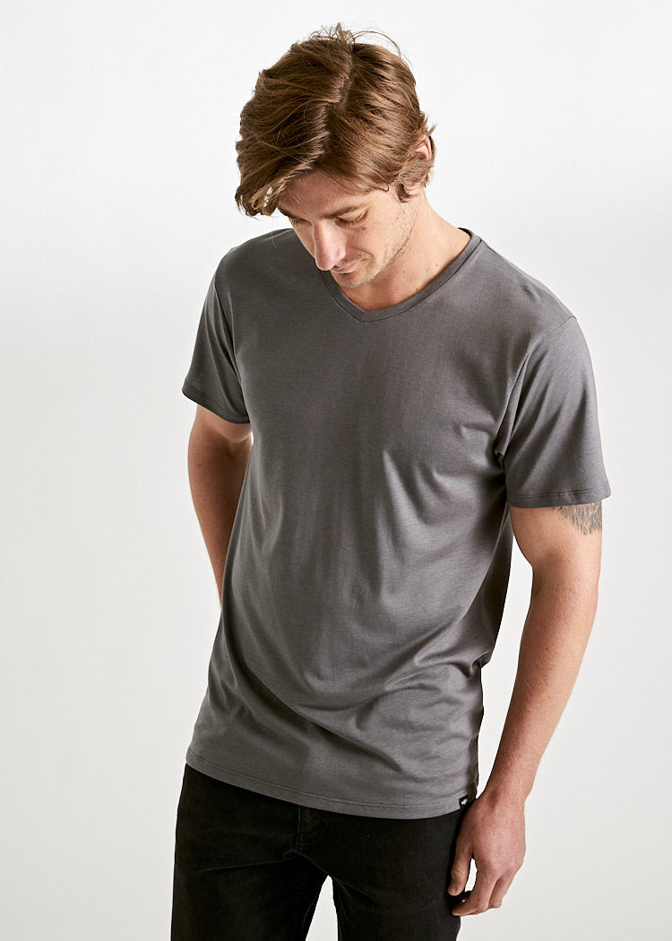 Wijld Alex Herren Shirt V-Ausschnitt Granit Lyocell
