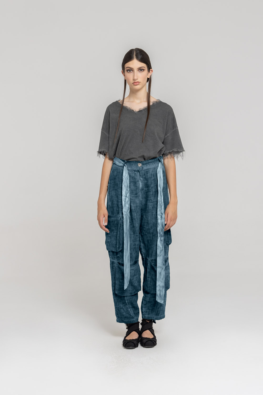 Sanctamuerte Pantaloni Cargo Hose Loose Fit Leinen