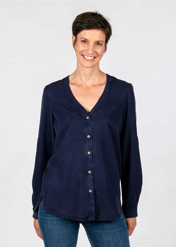 Wijld V-Ausschnitt Bluse Maritim Blue Damen Lyocell