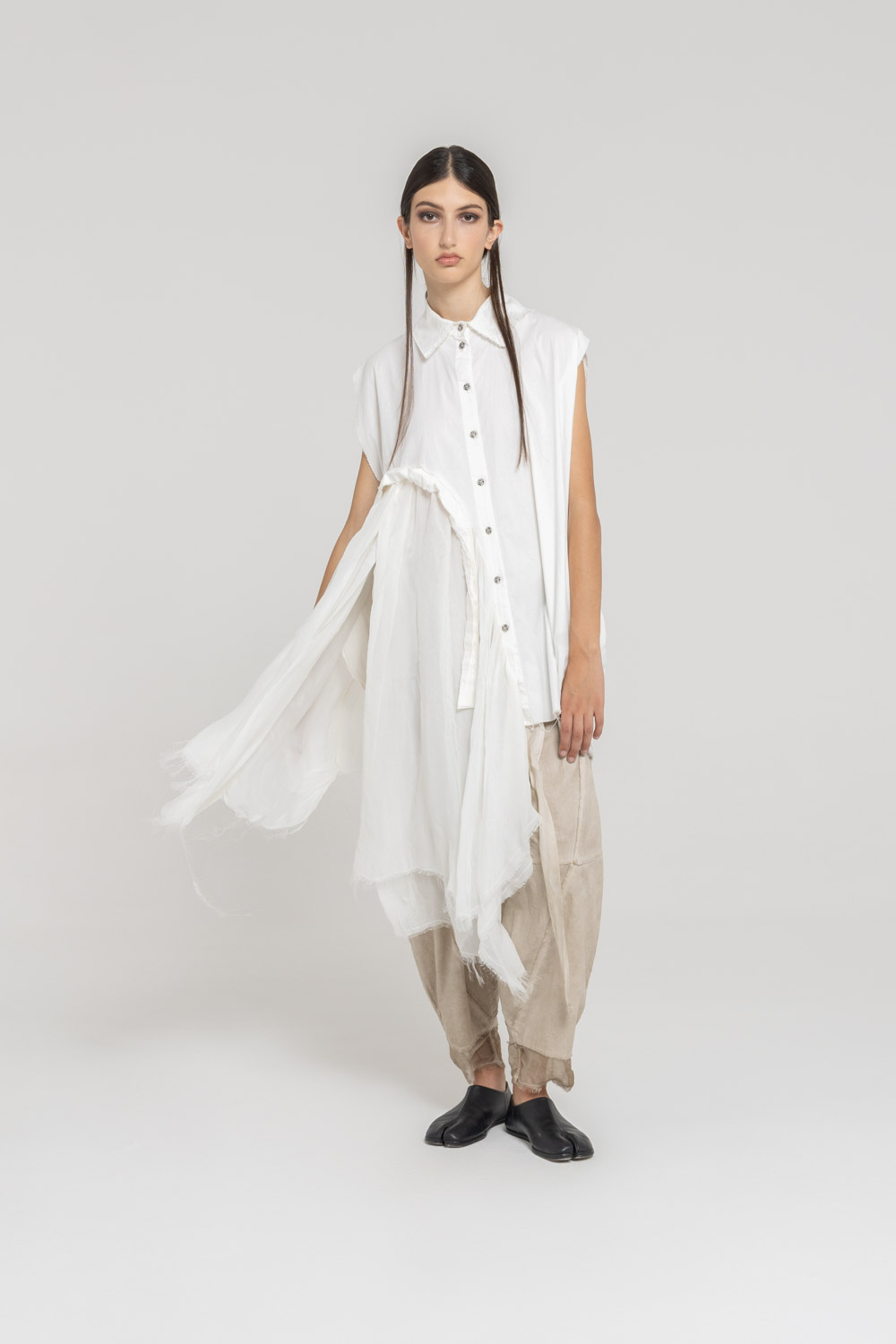 Sanctamuerte Camicie Hemdkleid Baumwolle Asymmetrisch Ärmellos
