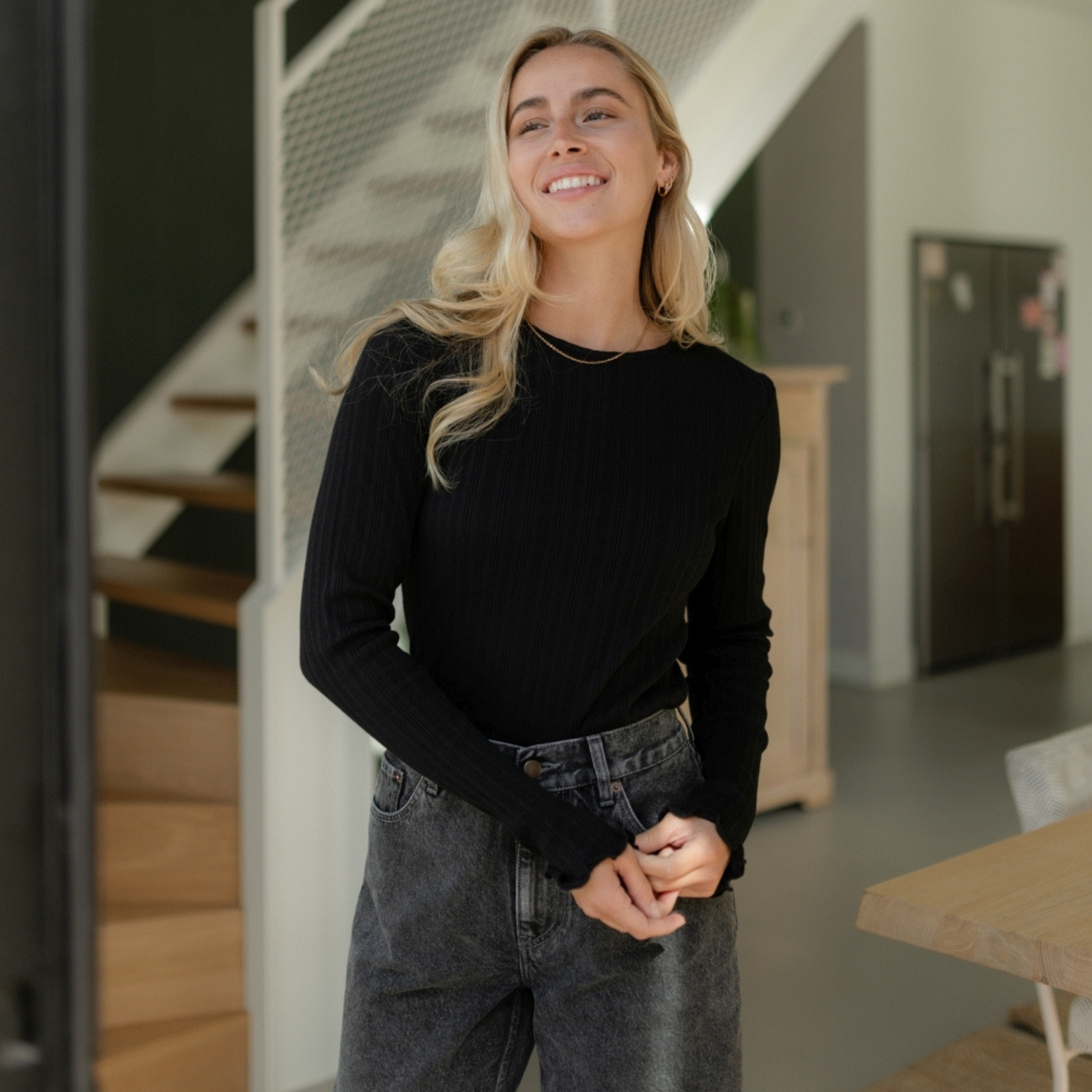 NORDLICHT Maja Langarmshirt Schwarz gestreift Bio-Baumwolle