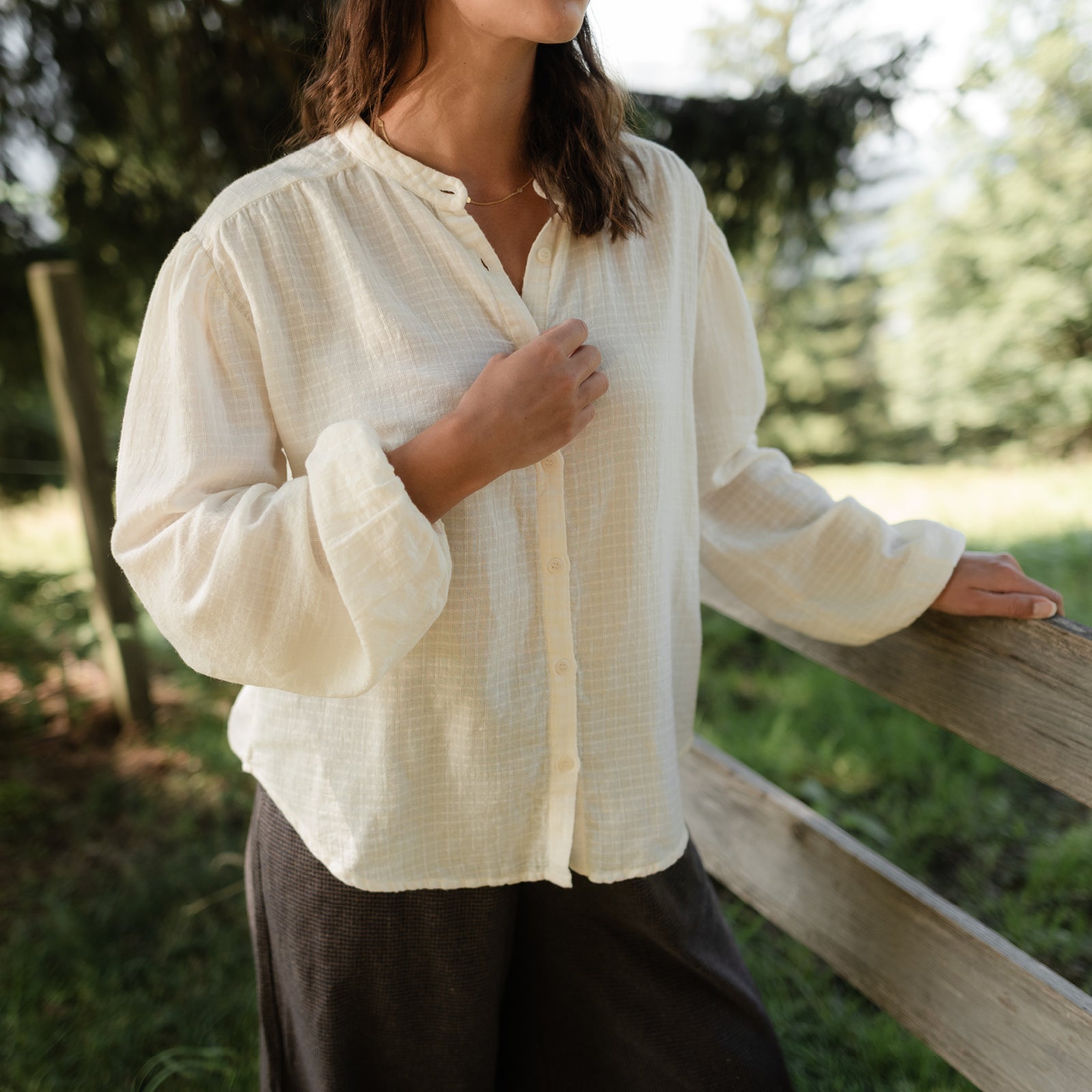NORDLICHT Hilda Boho Bluse Natur Karo Bio-Baumwolle