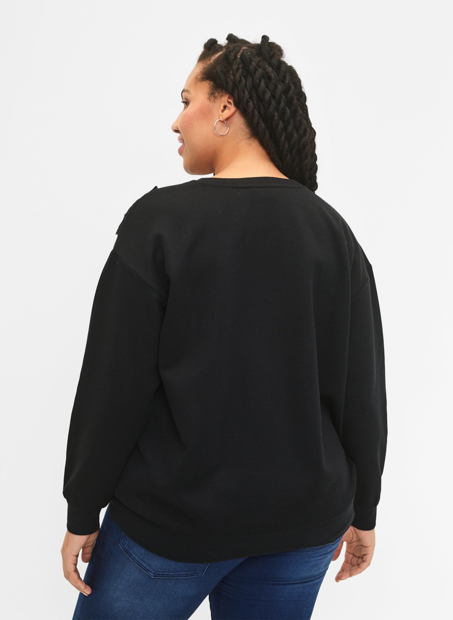 Zizzi Sweats Sweatshirt Rundhals Große Größen Rüschen Häkel