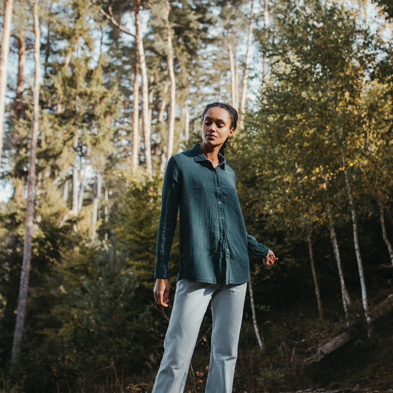 NORDLICHT Fenja Musselin Bluse Waldgrün Bio-Baumwolle