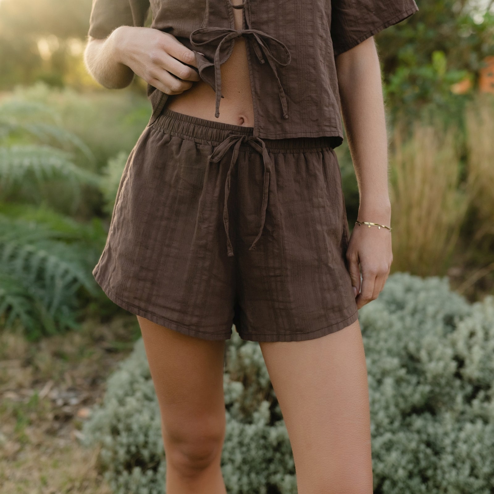 NORDLICHT Eira Jacquard Shorts Braun Bio-Baumwolle S