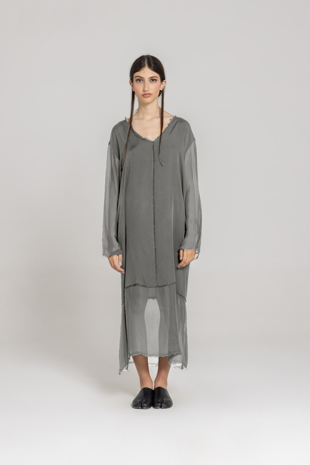 Sanctamuerte Abito V-Kleid Viskose-Satin Langarm