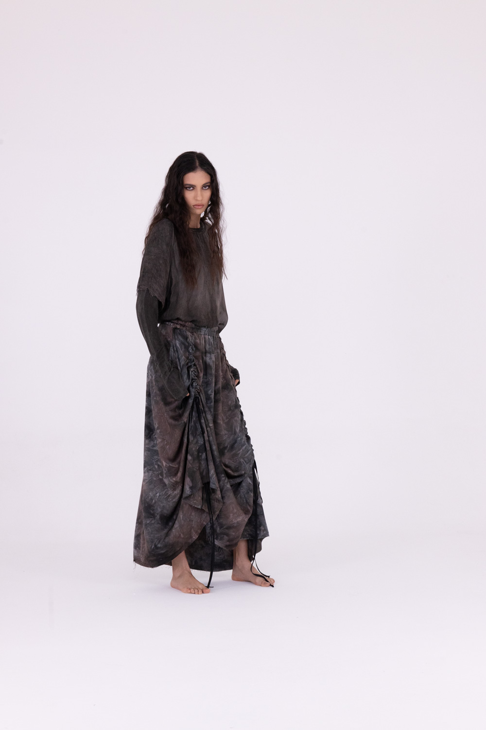 Sanctamuerte Gonne Lunga Rock Viskose-Satin Batik Lang