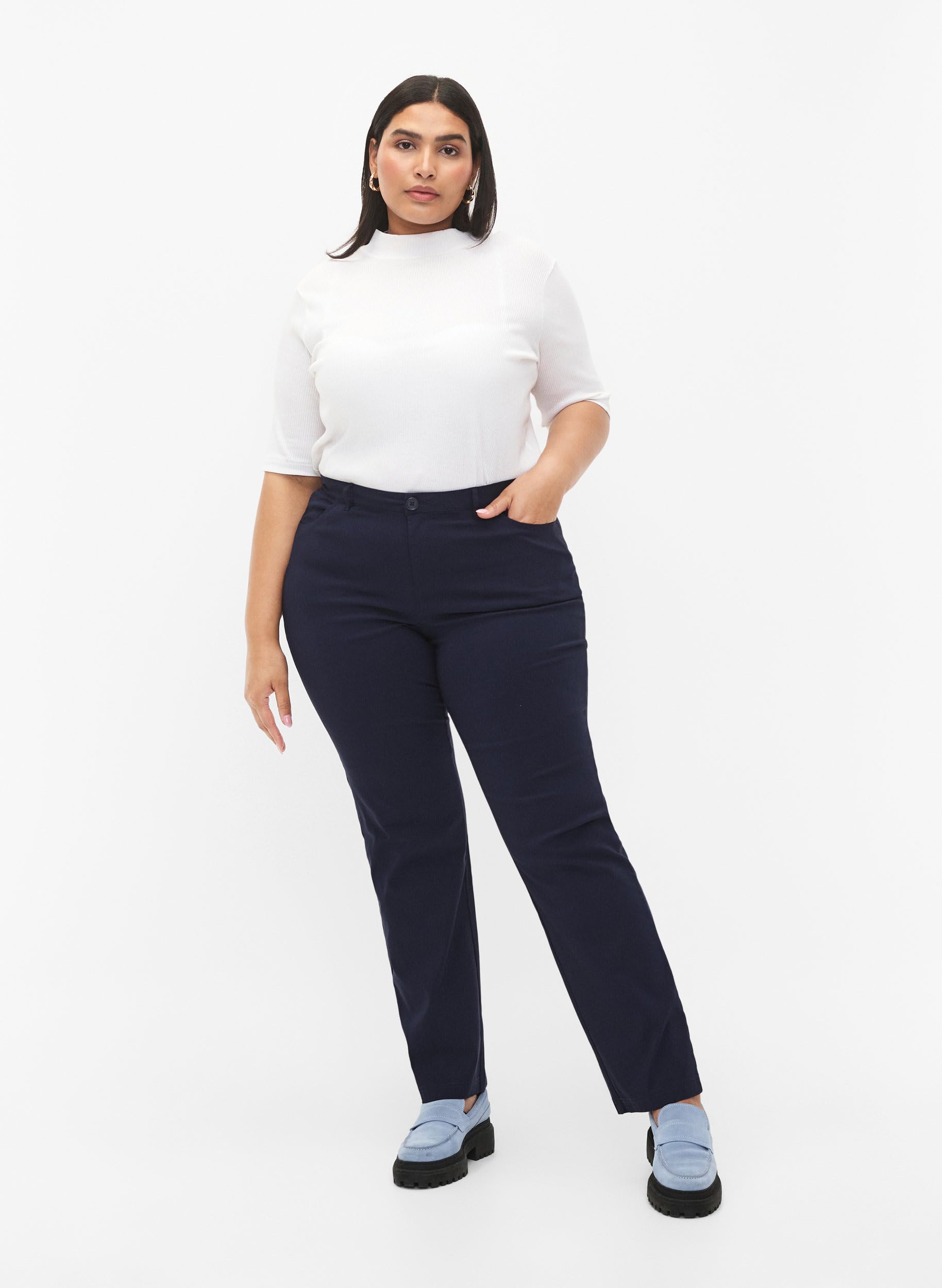 Zizzi Hose Damen einfarbig reguläre Passform Viskose-Stretch