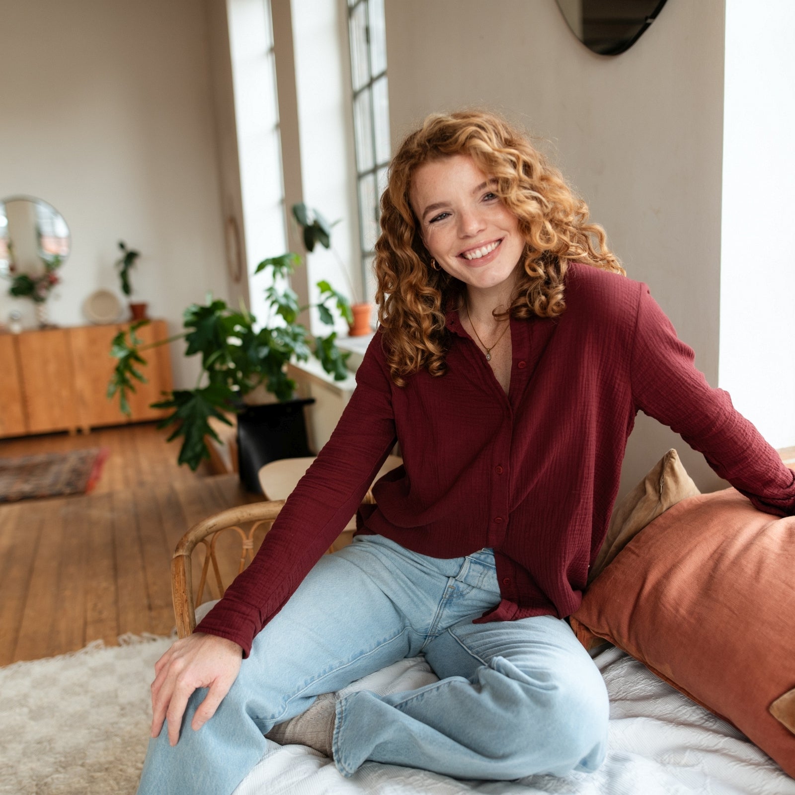 NORDLICHT Fenja Musselin Bluse Rot Bio-Baumwolle