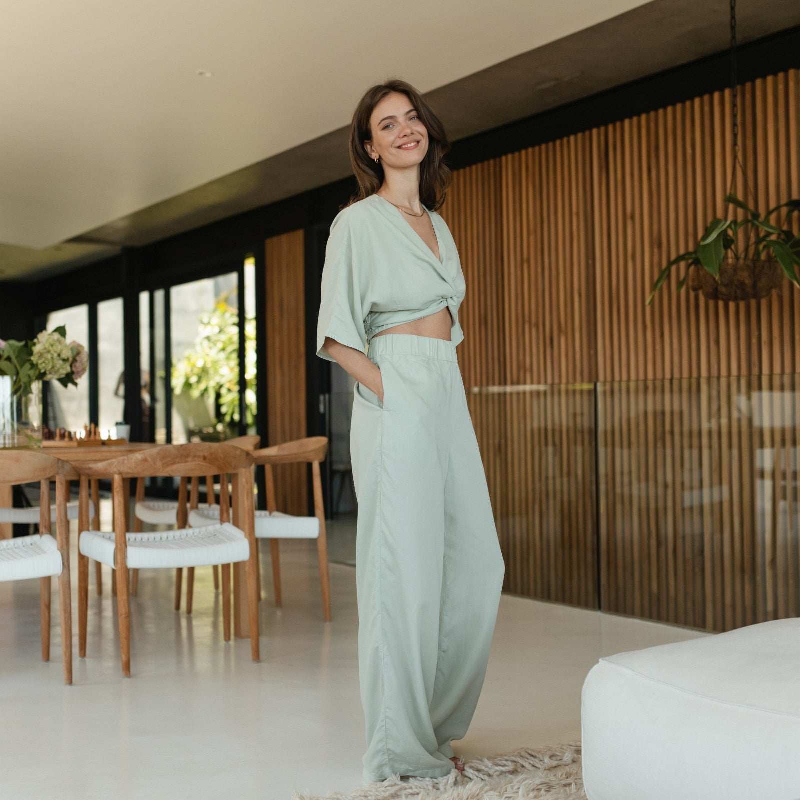 NORDLICHT Nora Palazzo Hose Grün Tencel
