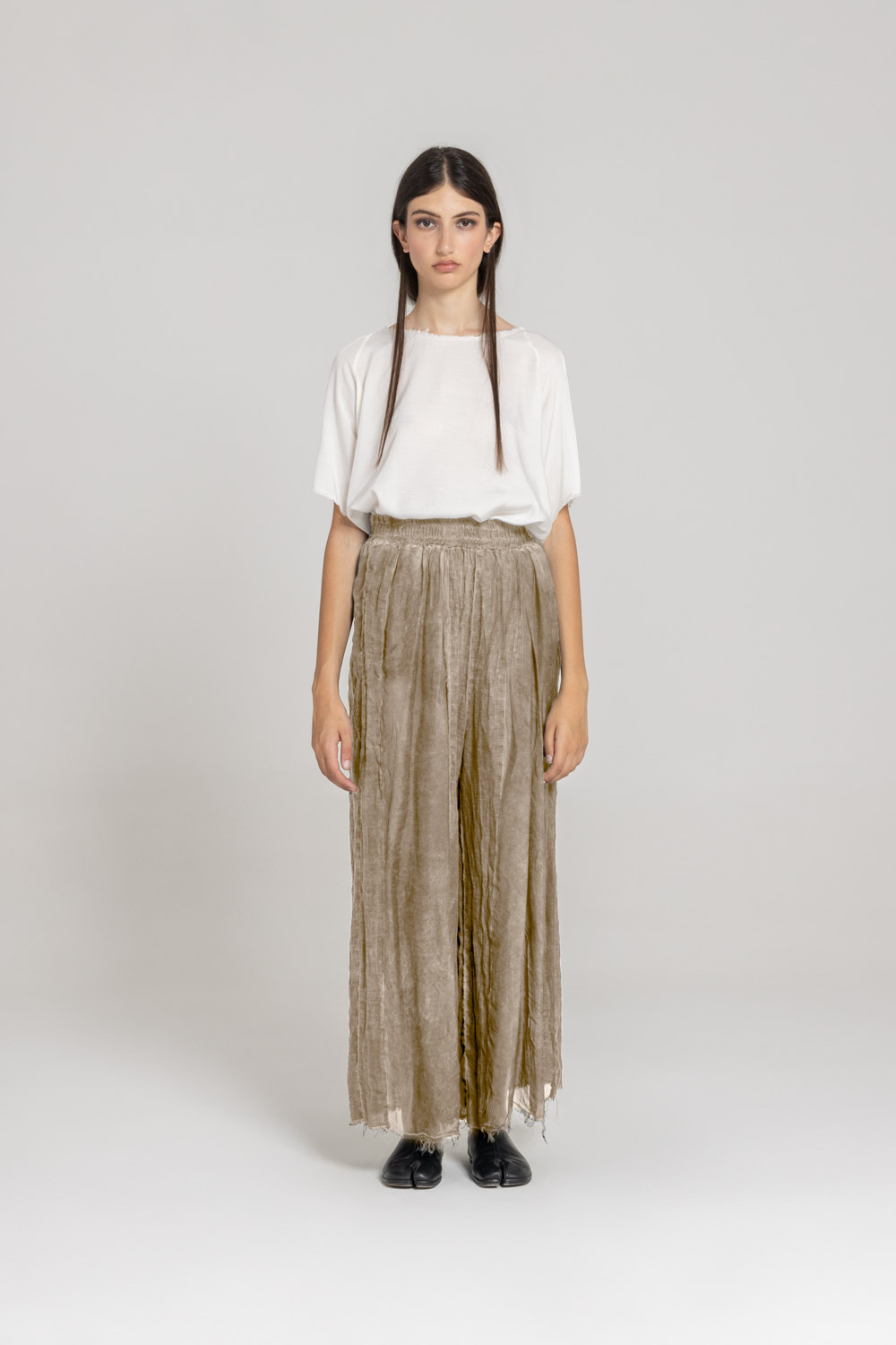 Sanctamuerte Pantaloni Palazzo Hose Leinen Gummibund