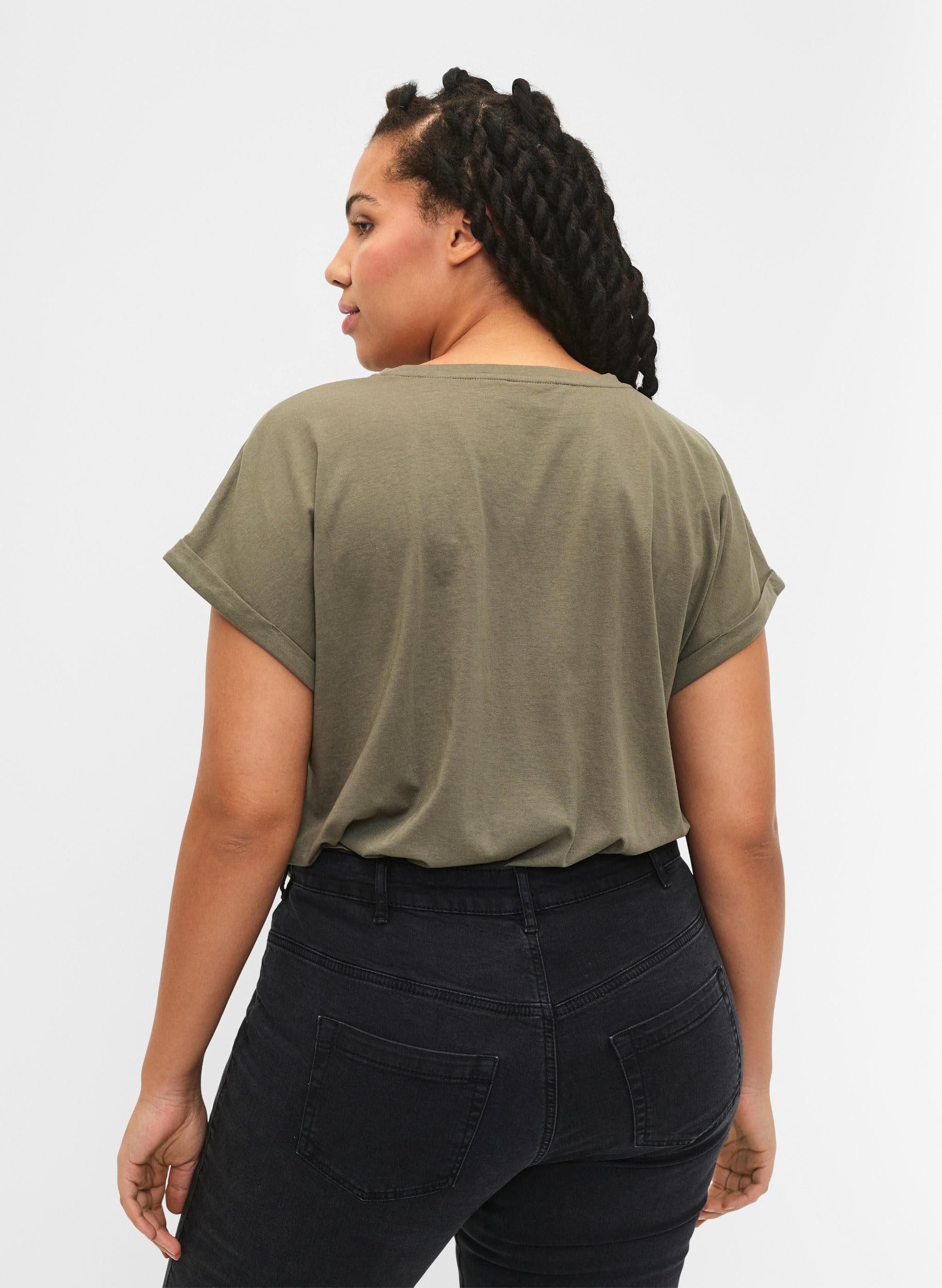 Zizzi T-Shirt 2er Pack Damen Rundhals Dusty Olive