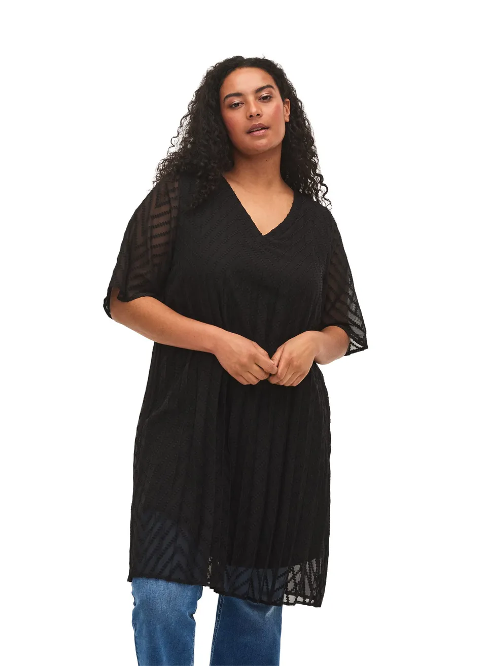 Zizzi Kleid Midi Blumenprint V-Ausschnitt Große Größen
