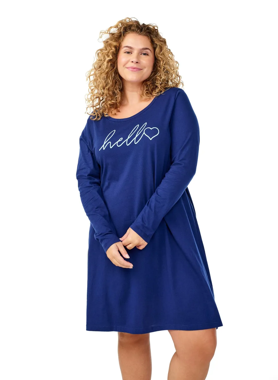 Zizzi Nachthemd Damen Bio-Baumwolle Langarm Gr. 42-60