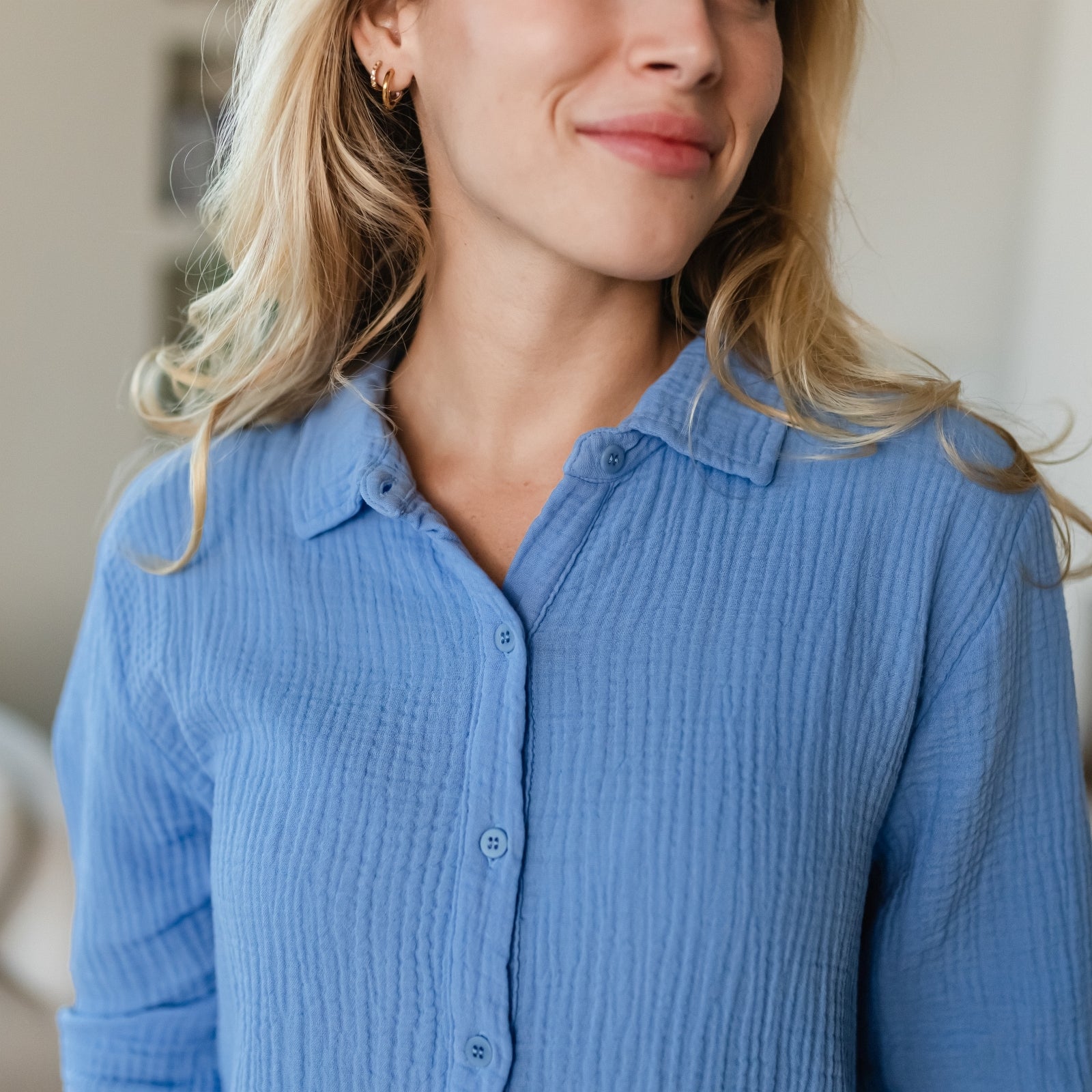 NORDLICHT Fenja Musselin Bluse Bio-Baumwolle Blau M
