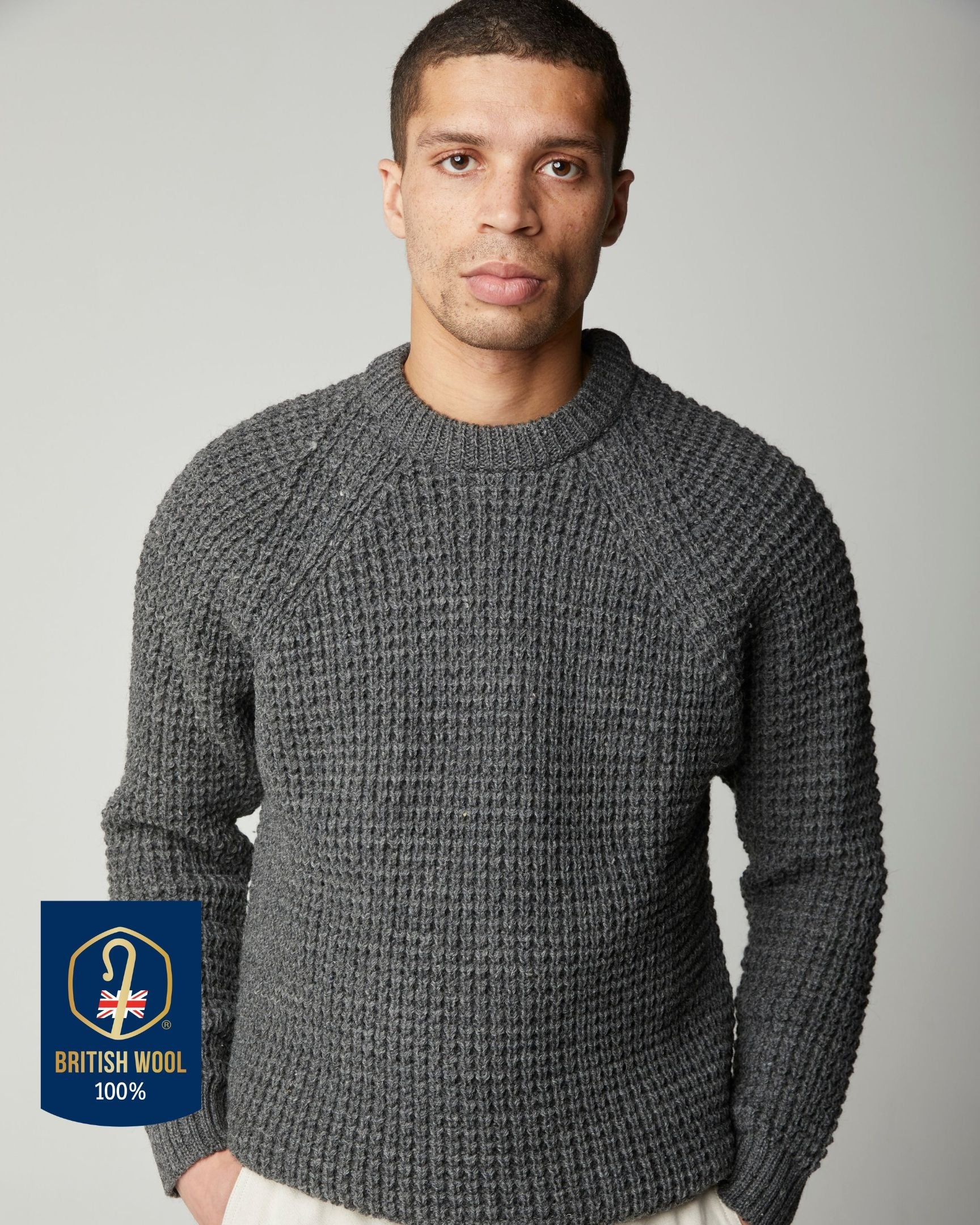 Peregrine Waffle Crew Jumper Wollpullover Navy