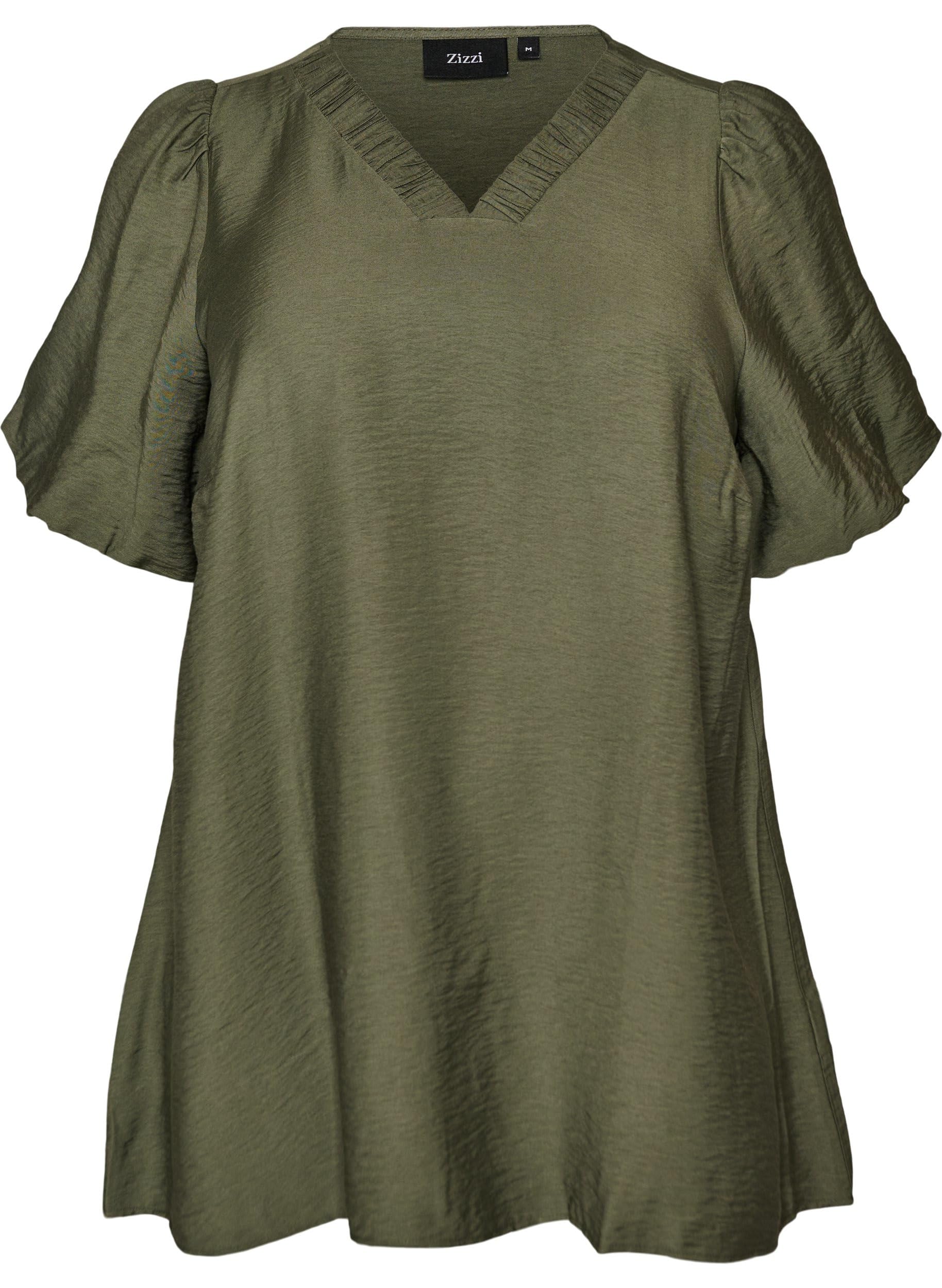 Zizzi Tunika V-Neck Puffärmel T-Shirt Große Größen Viskose