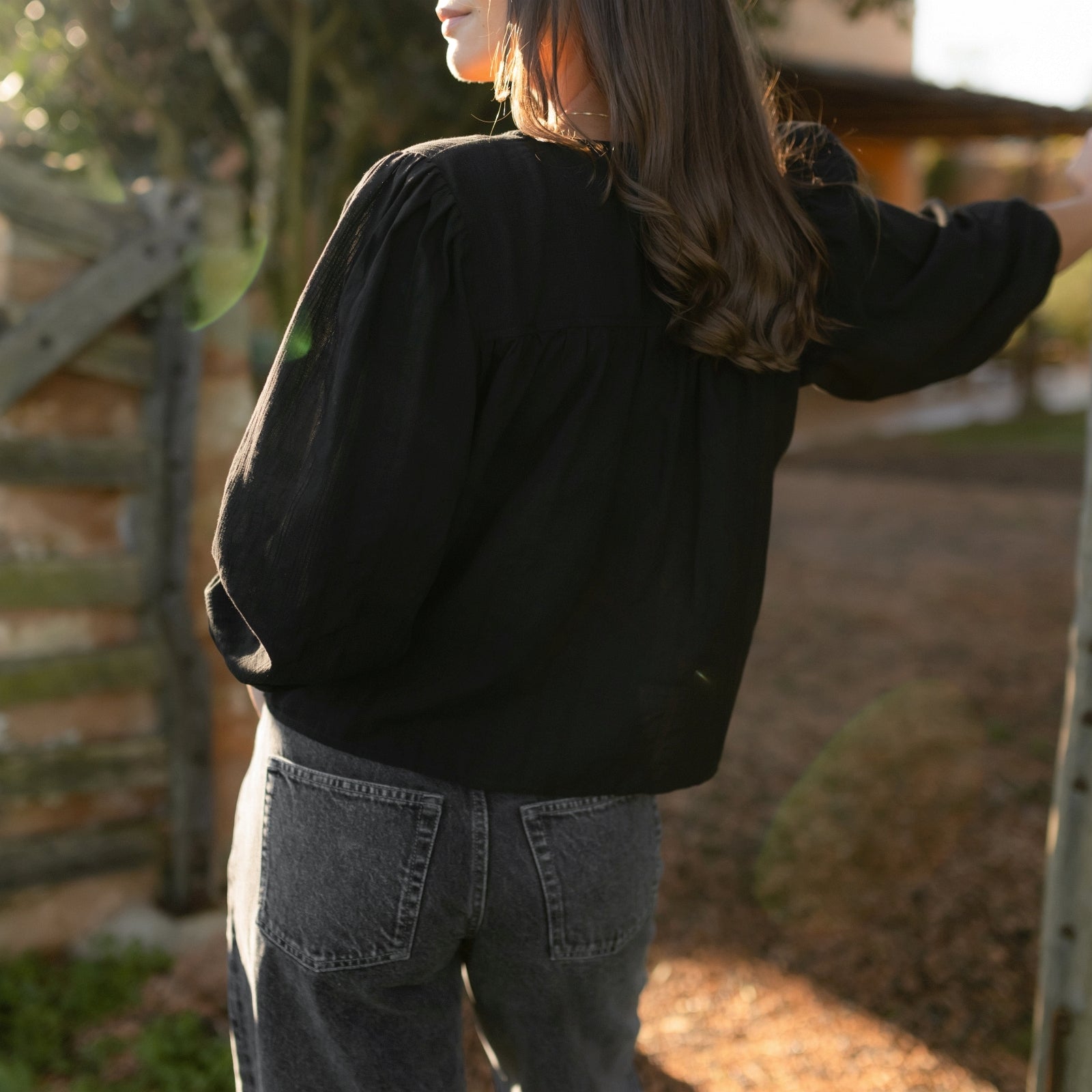 NORDLICHT Blusen Birga Jacquard Boho Bluse Schwarz luftig