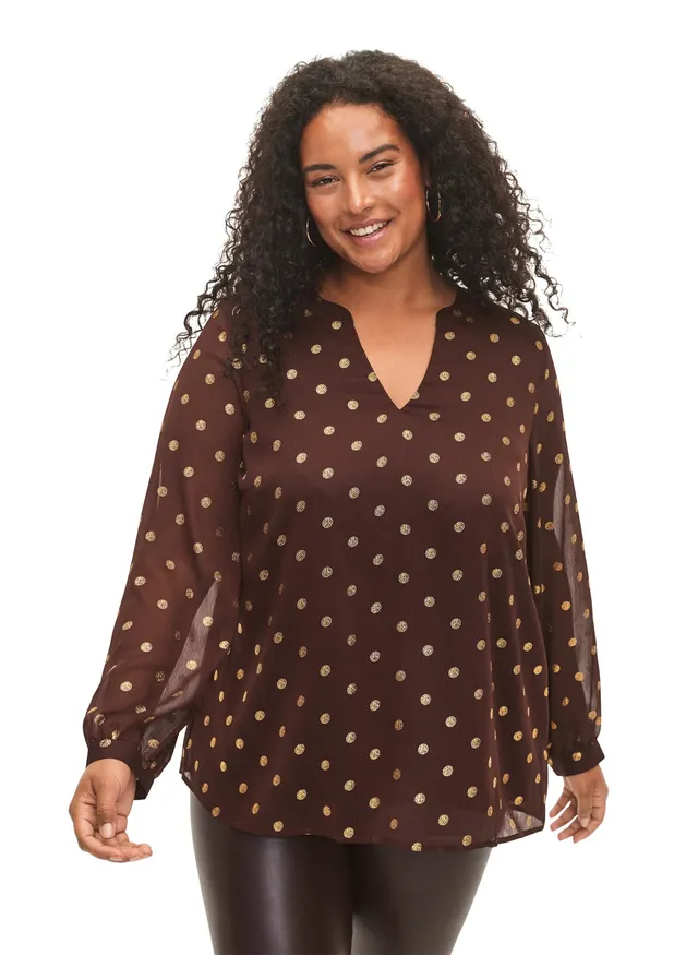 Zizzi Bluse Allover-Print V-Ausschnitt Langarm Große Größen